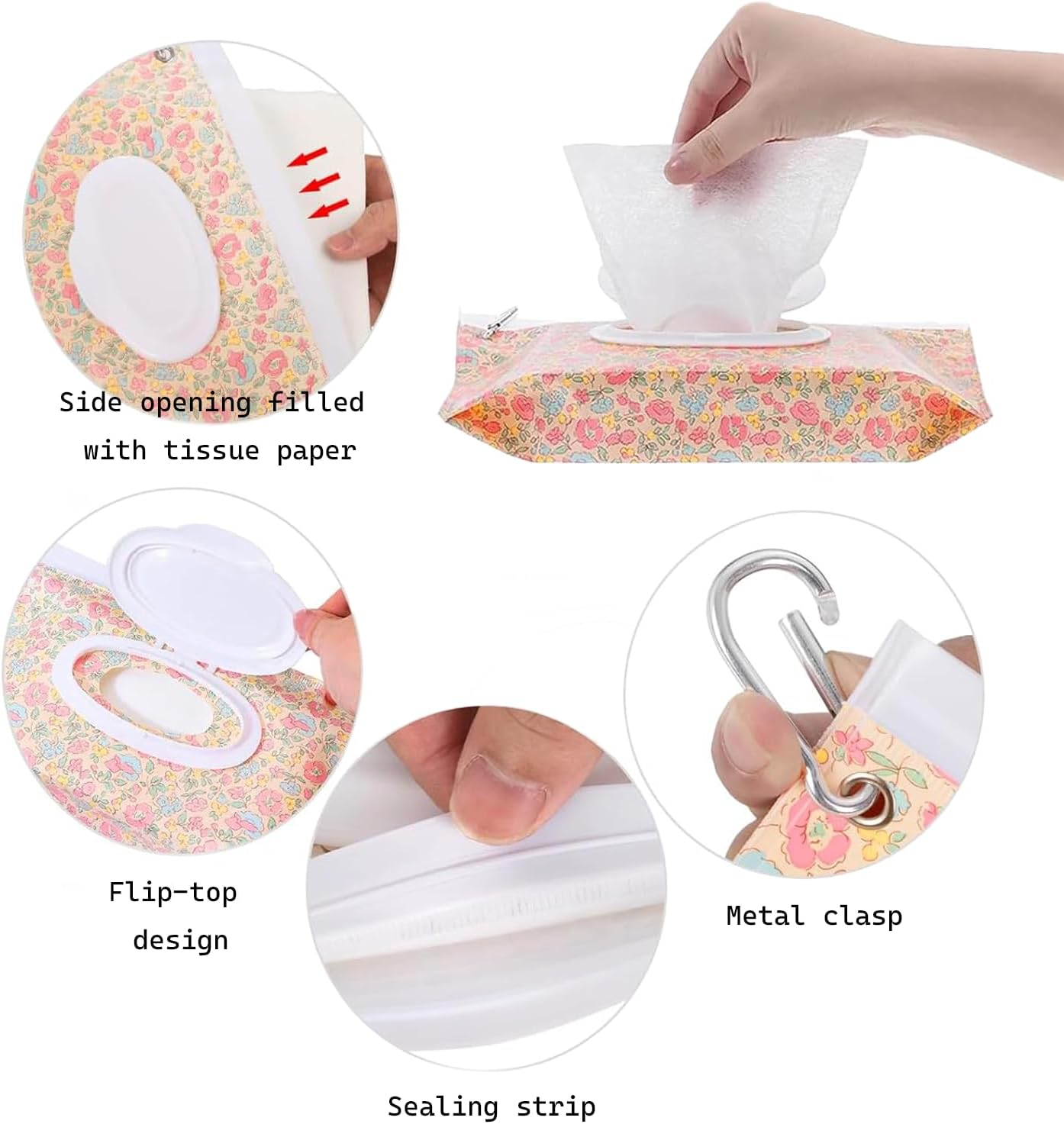 2 Pack Wipes Dispenser, Portable Reusable Wipes Holder Case, Refillable Wet Wipes Container for Travel Home Office, Keeps Wipes Fresh Lightweight Wet Wipes Bags image number 5