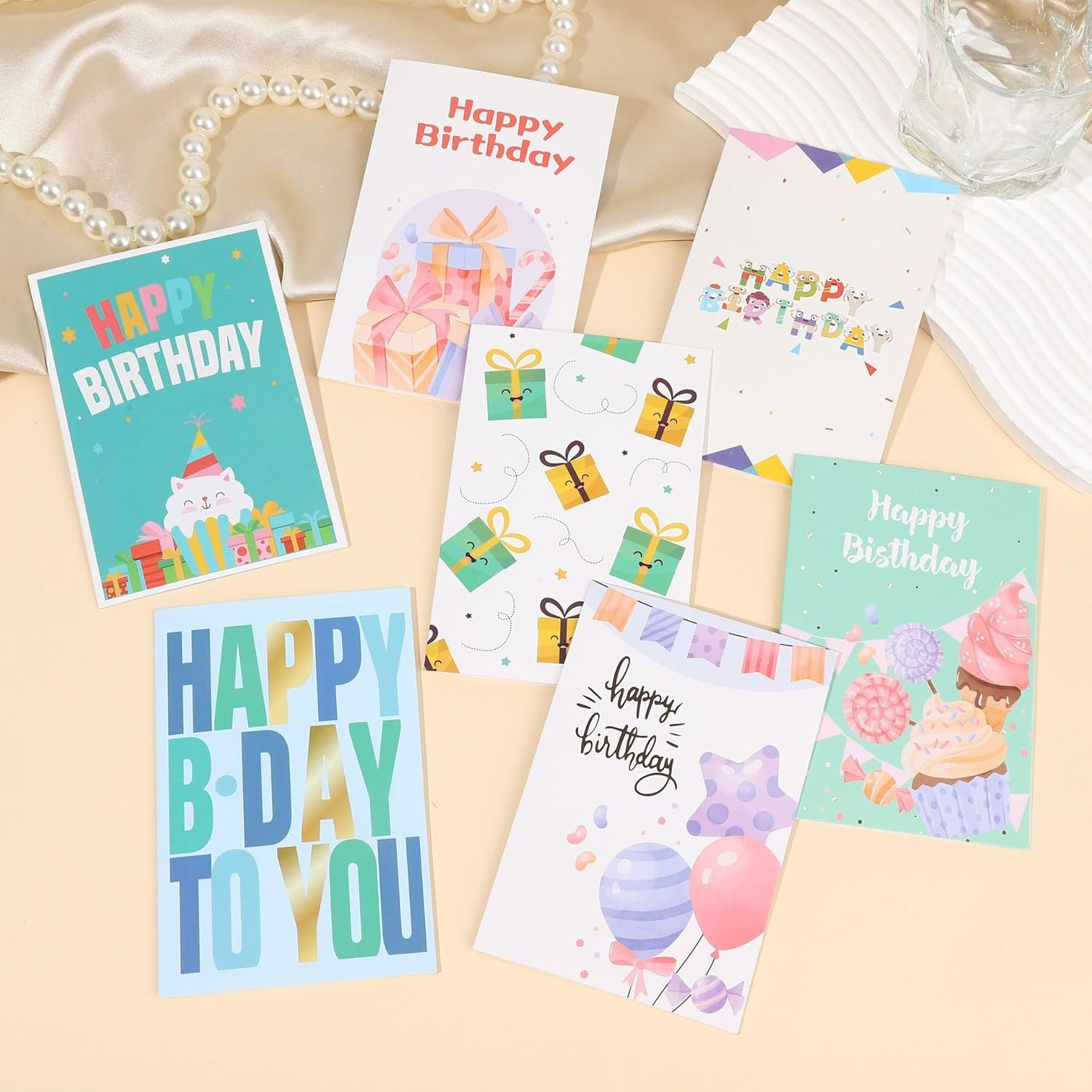 Birthday Cards, 12PCS 4X6 Inches Happy Birthday Card, Blank Happy Birthday Cards with Envelops and Sticker for Family Kids, Friends, Work & Office Celebrations