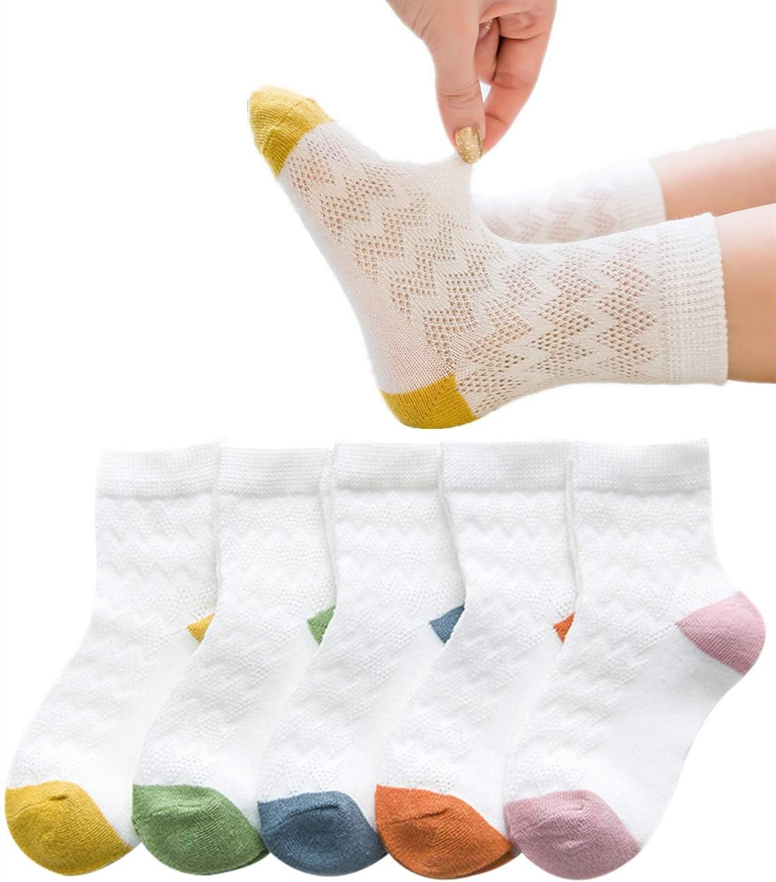 Unisex Baby Socks Girl Boy Summer Toddler Infant Ankle Pointelle Eyelet Soft Cotton Thin Mesh Socks 5 Pairs 0-12T image number 3