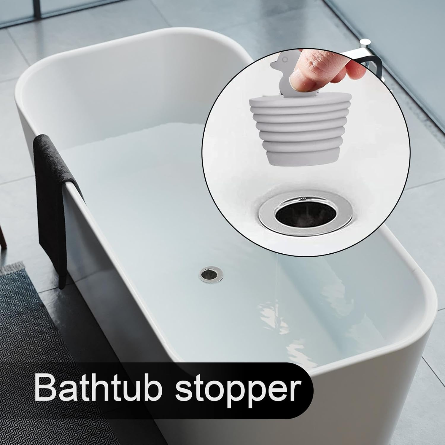 Kitchen Drain Stopper | 2X Bathtub Silicone Drain Plug Duck-Shaped | Shower Drain Plug Bath Draining Stopper for Bathtubs, Bathrooms, Kitchens, Sinks - Grey image number 3