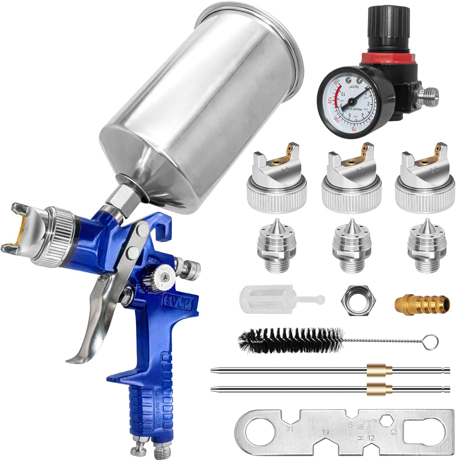 Auto Paint Spray Gun Kit: HVLP Gravity Feed Spray Gun with 1.4Mm 1.7Mm 2.5Mm Nozzles, Air Spray Gun with 1000Cc Aluminum Cup & Gauge for Auto Paint, Primer, Clear/Top Coat & Touch-Up image number 5