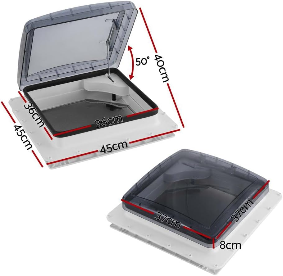 Weisshorn Caravan Roof Vent, Roofs Ventilation, Hatch RV Skylight Motorhome Camper Insect Resistance Heavy Duty Hinge Black 40X40Cm Open Size image number 2