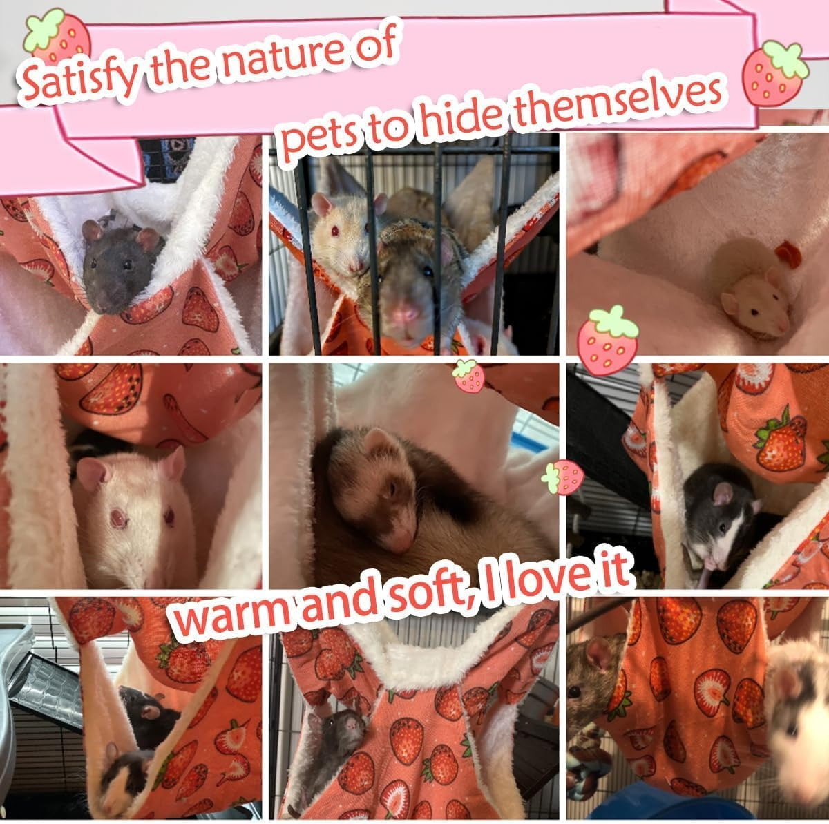 Pet Small Animal Hanging Hammock Bunkbed Hammock Cage Toy for Hamster Rat Parrot Guinea Pig Hideout Play Sleep (Pink, One Size) image number 6