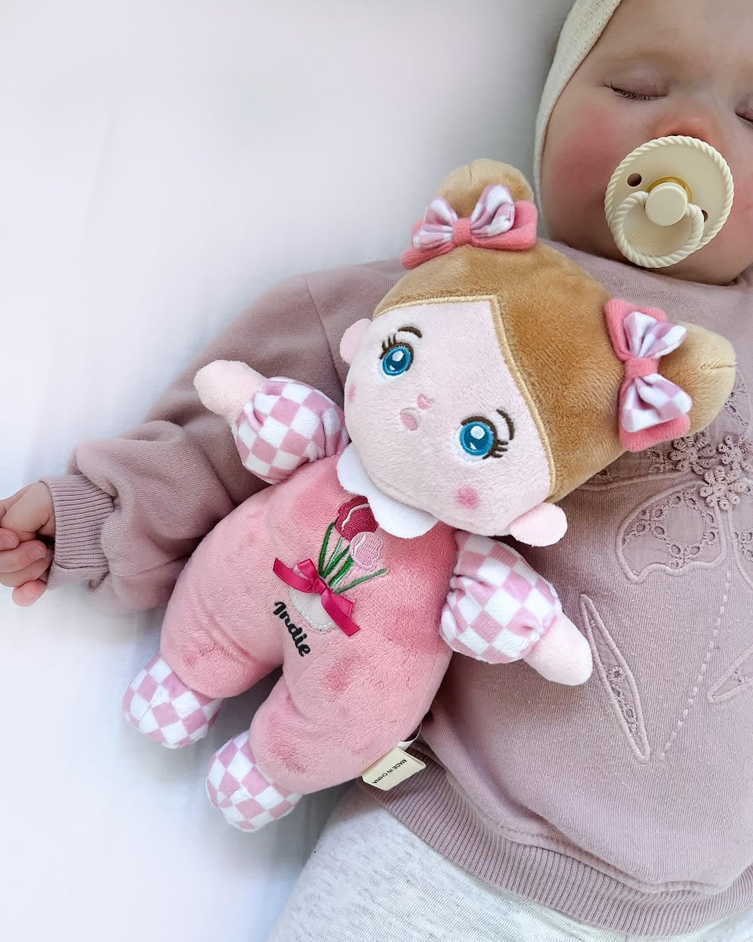OUOZZZ Soft Baby Doll 10" Baby Toys 6-12 Months Birthday Gifts Infant Shower Toy Sleeping Buddy Tulip Pink Dress Toddlers Kids image number 3