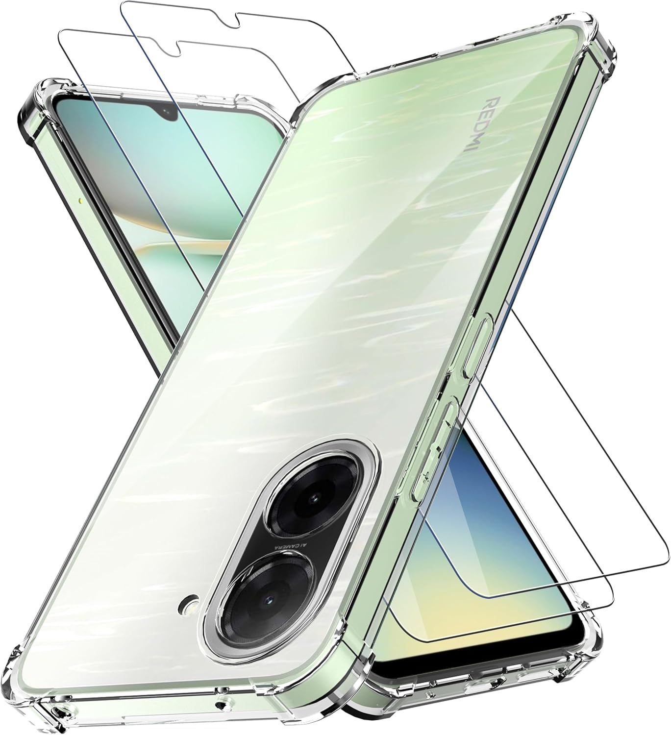 Designed for Xiaomi Redmi A5 4G Case: anti Yellowing Cover Clear Phone Case & 2 Pack Redmi A5 4G Tempered Glass Screen Protector.9H Hardness Military Grade Protection Support Fingerprint Unlocking image number 4