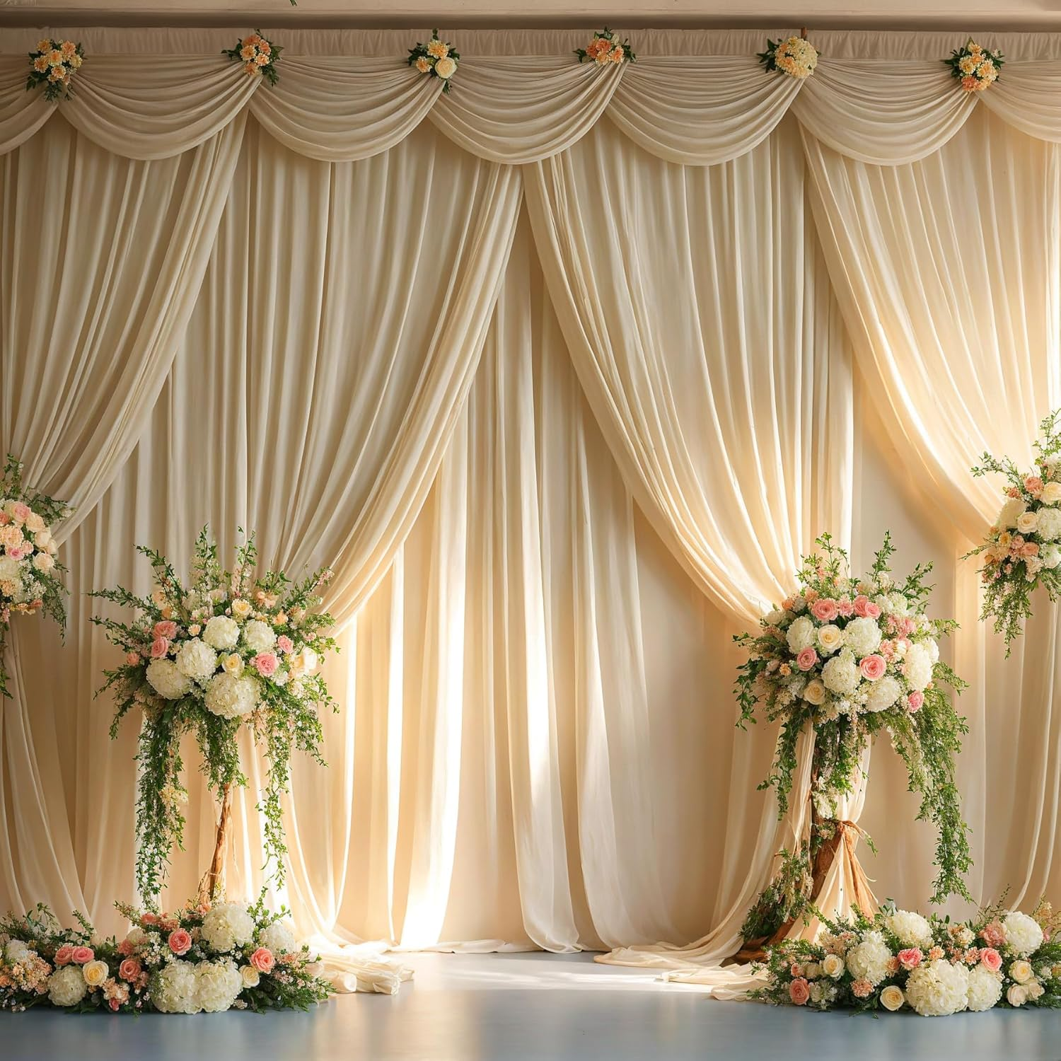 50X14Ft Ivory Backdrop Curtains for Parties, Wrinkle Free Polyester Ivory Photo Backdrop Drapes 10 Panels 14 Ft Long Back Drop Cloth for Wedding Birthday Photography Background Party