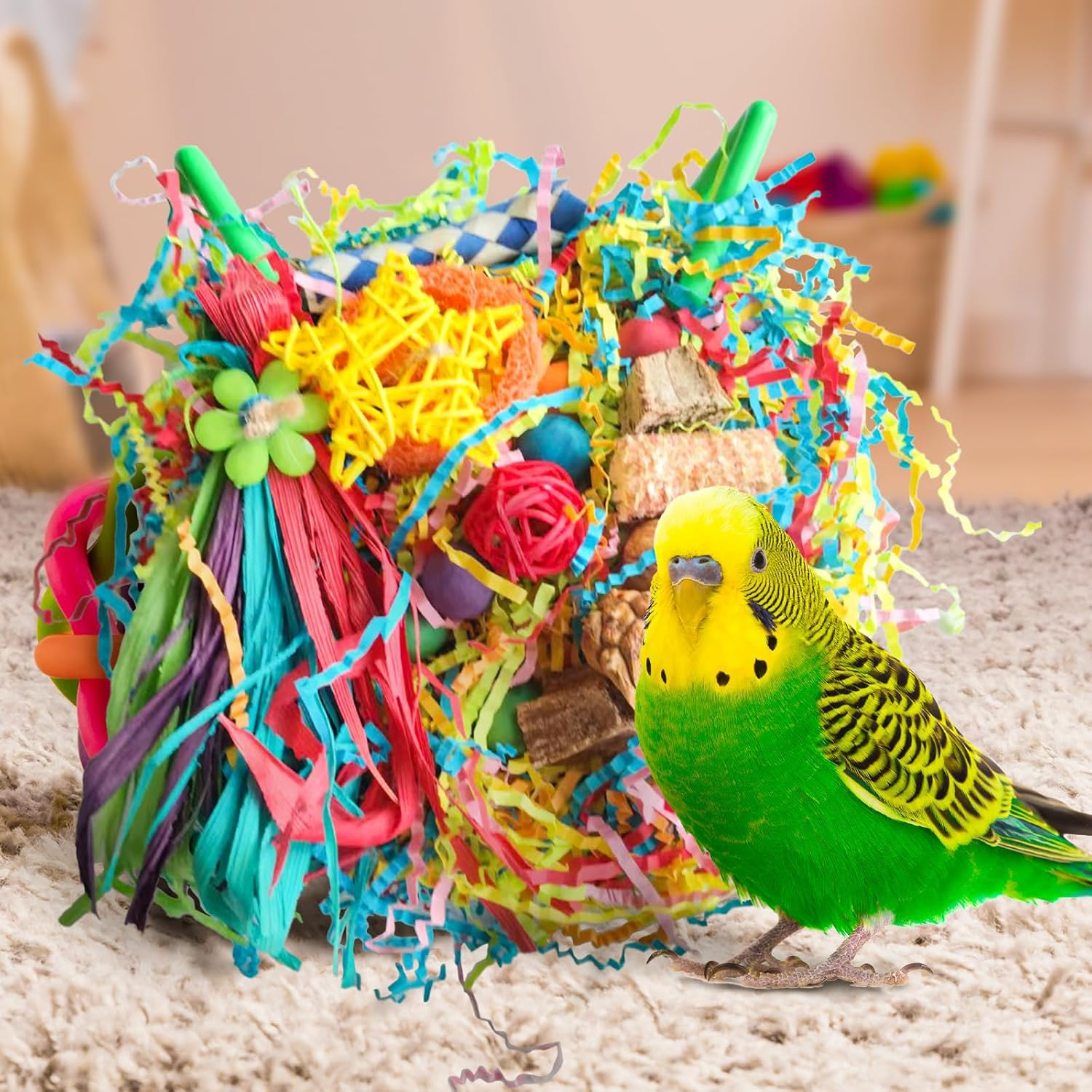 Celblisora Bird Toys for Parakeets,Conure Toys, Bird Grass Mat,Bird Swings Parrot Climbing Hammock,Cockatiel,Sun Conure, Lovebird, Budgie,Small Birds