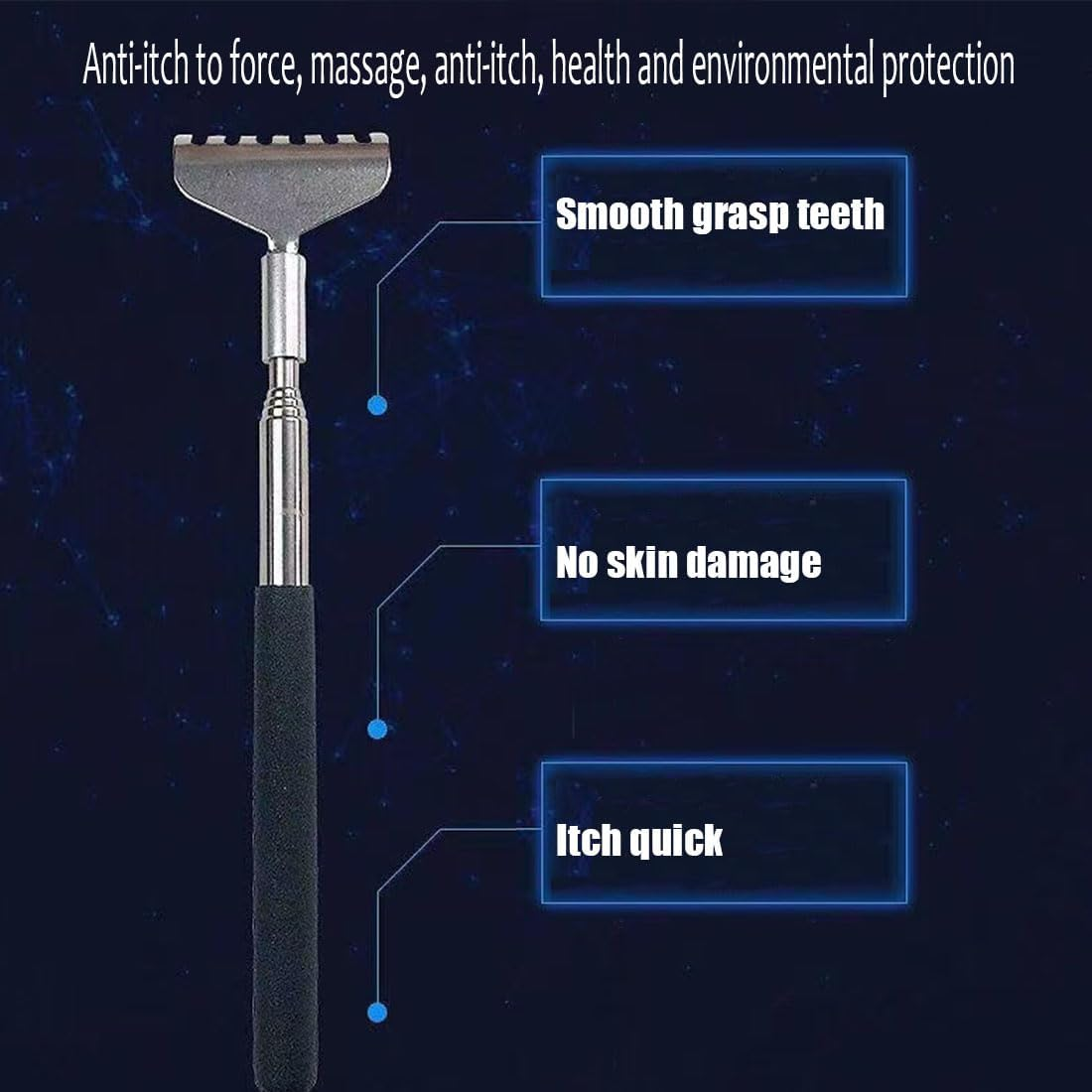 3 Pcs Portable Extendable Back Scratcher,Extendable Back Scratcher,Portable Telescoping Metal Back Scratchers,Hand Massager with Soft Rrubber Treatment（Black, Blue and White） image number 3