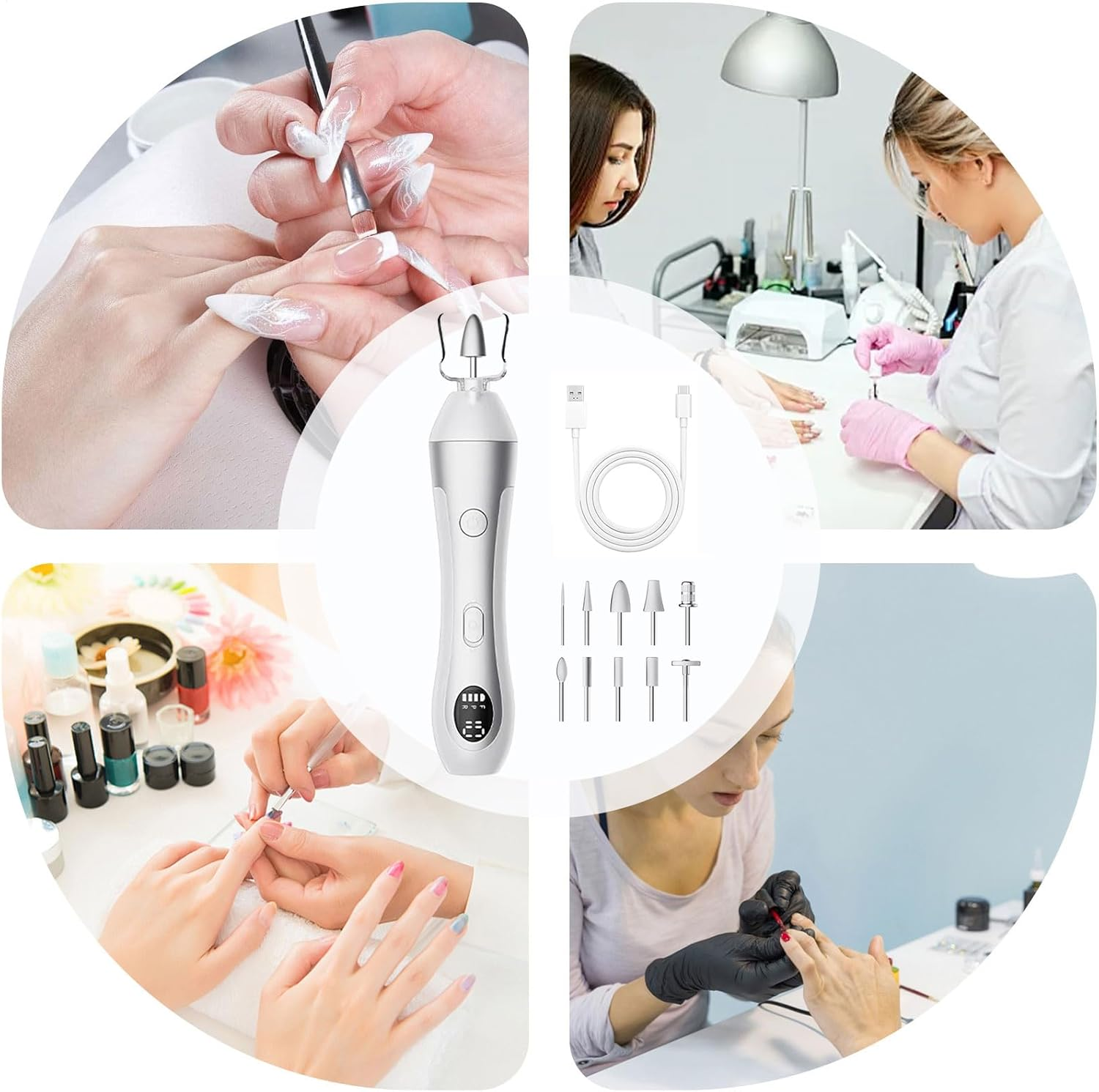 Nail File Electric Tool, Nail Grinder Electric Professional, Salon-Grade Rechargeable Manicure Supplies for Home Beginners Professionals Fingernails Art image number 2