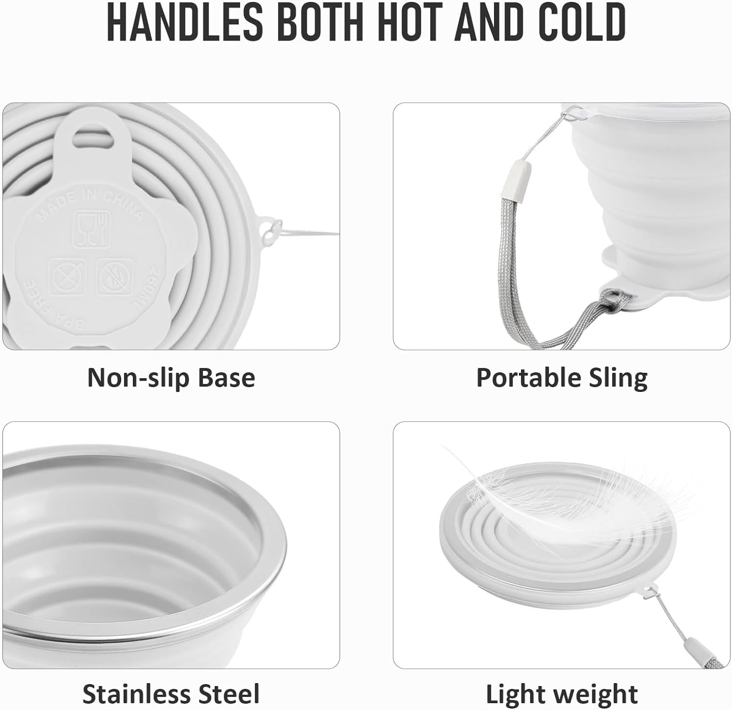 Silicone Foldable Cup, 4 Pack BPA Free Collapsible Travel Mugs, Folding Silicone Cups with Plastic Sealing Lid, Reusable Portable Cup Set for Picnic, Camping, Outdoor Hiking Travel (Translucent) image number 4