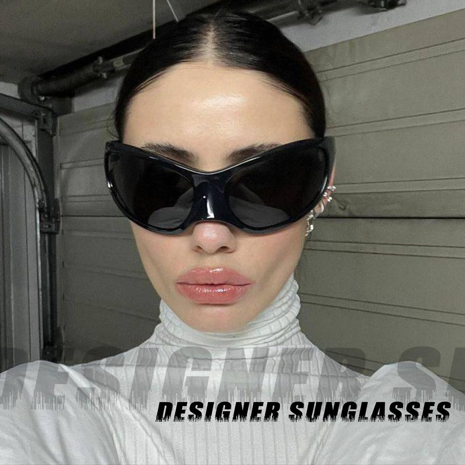 VIA LEECA Fashion Oversized Futuristic Sunglasses for Women Men, Y2K Wrap around Alien Style Accessories for Party image number 4