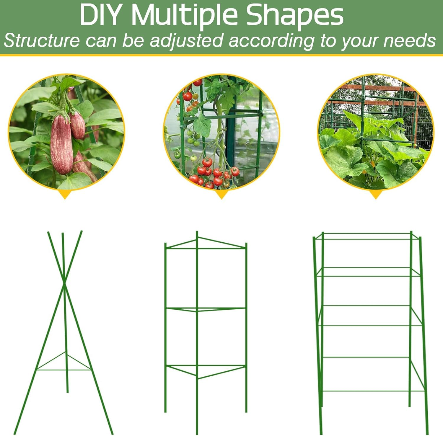 LTZEMOO 6 Pack Tomato Cages for Garden,Up to 48In(4Ft) Adjustable Tomato Cage,Garden Stakes Tomatos Trellis for Pots,Tomatos Plant Support for Raised Gardens Bed &Climbing Vegetables Flowers(Green) image number 3