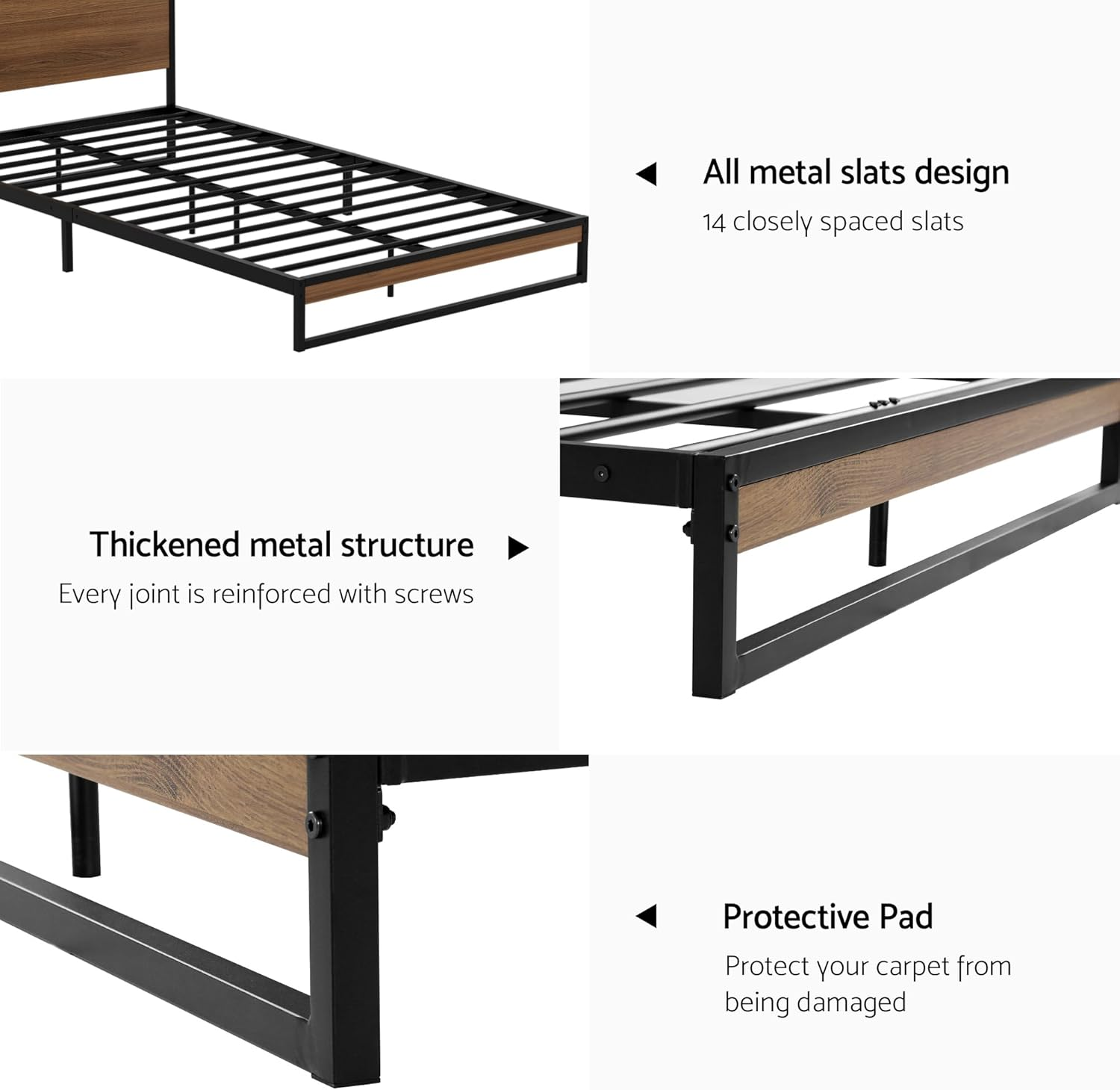 Artiss King Single Bed Frame Metal Bed Base with Headboard Metal Slats,Under Bed Storage Home Bedroom Furniture Black image number 2