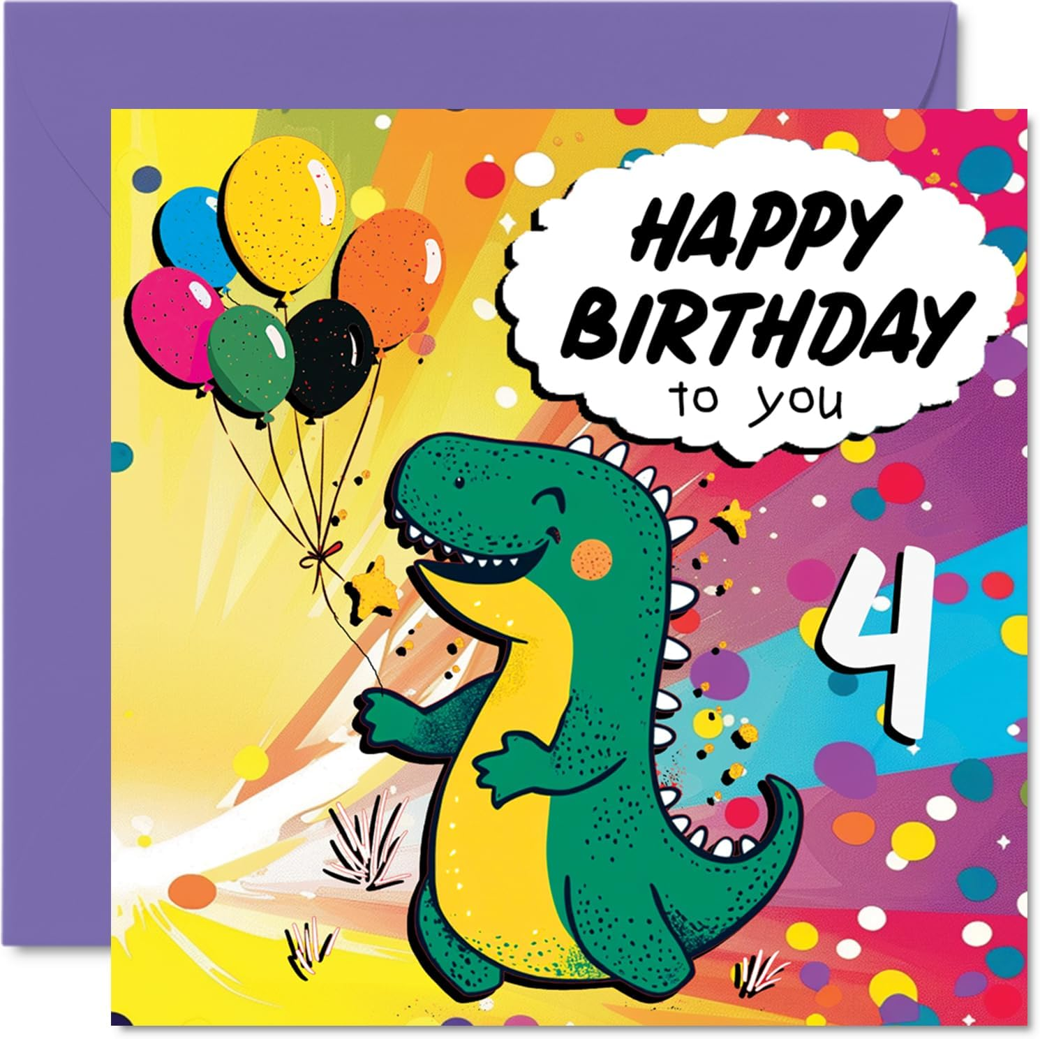 4Th Birthday Card Boy - Roarsome Dinosaur Party - Dinosaur Birthday Card for 4 Year Old Boy, Age 4 Boys Cards, 145Mm Cute Greeting image number 6