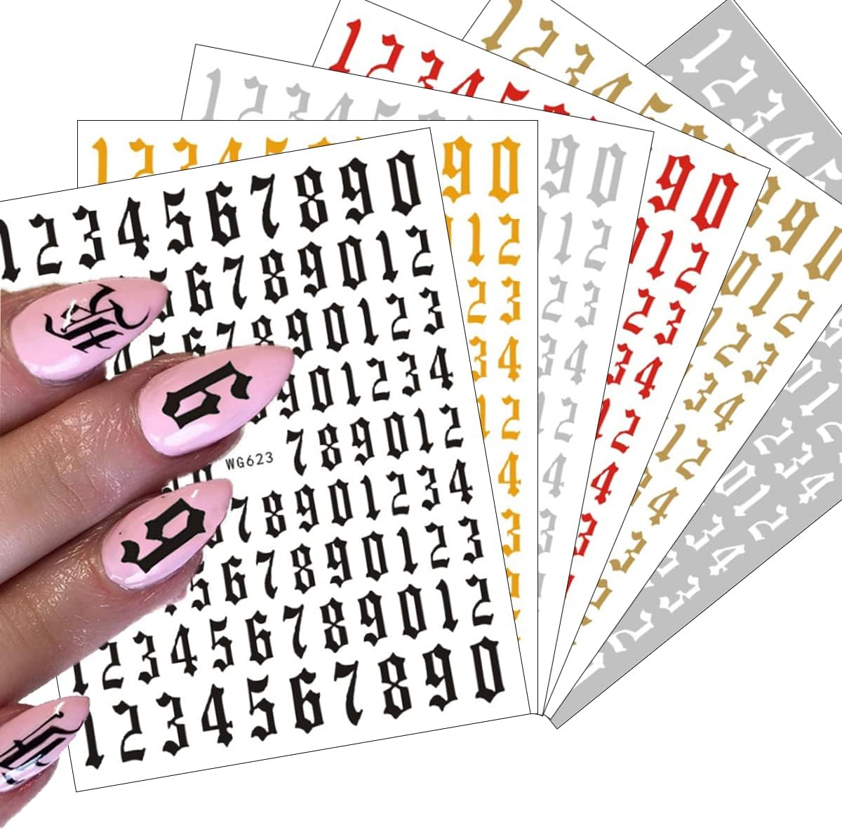 Number Nail Art Stickers, Luxury 3D Laser Nail Decals Self Adhesive Nail Art Stickers for Women Girl Nail Decorations 6 Sheets image number 4