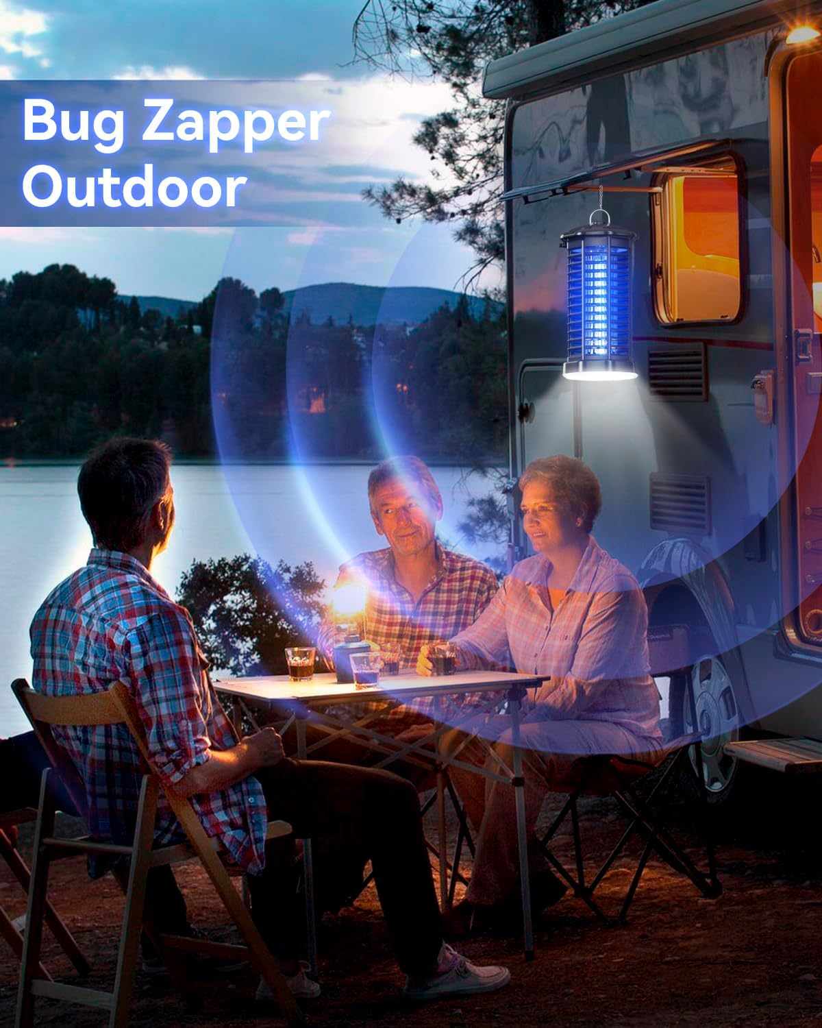 Bug Zapper Outdoor Fly Killer - Electric Mosquito Zapper 4200V Fly Trap, Mosquito Trap Lamp Outdoor Bug & Mosquito Zapper Waterproof for Garden & Camp