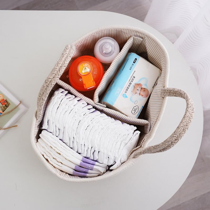 Mother and Baby Product Storage Basket, Portable Compartment Storage Basket, Bohemian Cotton Rope Storage Basket, with Removable Inserts, Nappy Organiser (White Pink) image number 5