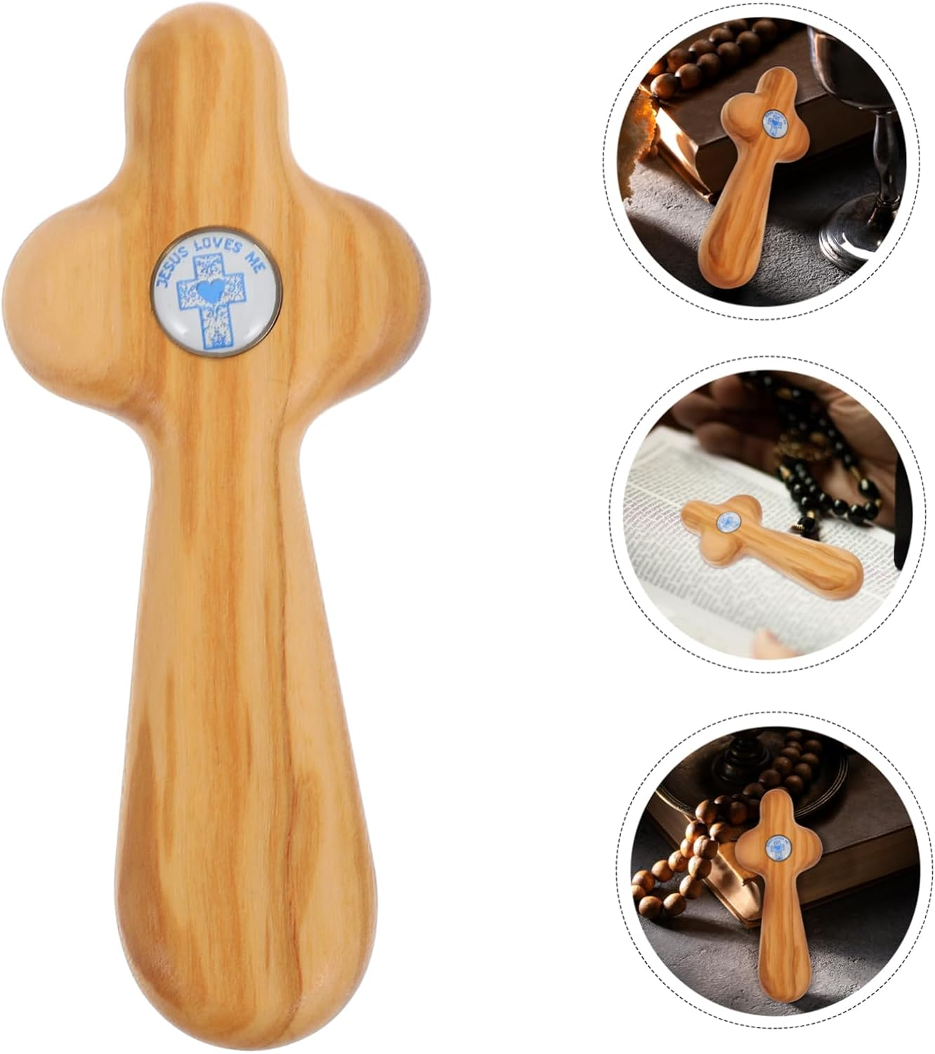 FONDOTIN Handheld Olive Wood Cross Small Portable Crucifix for Baptism Confirmation First Communion Western Cross Craft for Pocket Prayers Unique Present Option image number 3