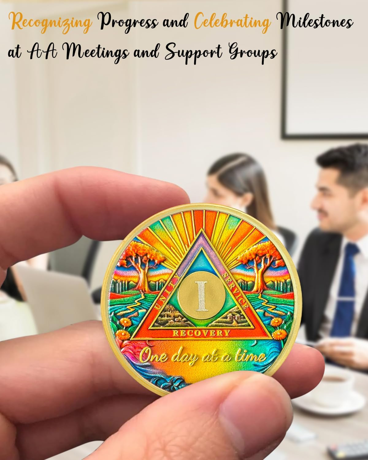 CHURYUML 1 Year Sobriety Coin - One Day at a Time Sober Chip, One Year AA Coins Recovery Medallions Alcoholics Anonymous Token Sobriety Gifts for Women & Men Celebrating Milestones in Sobriety image number 5