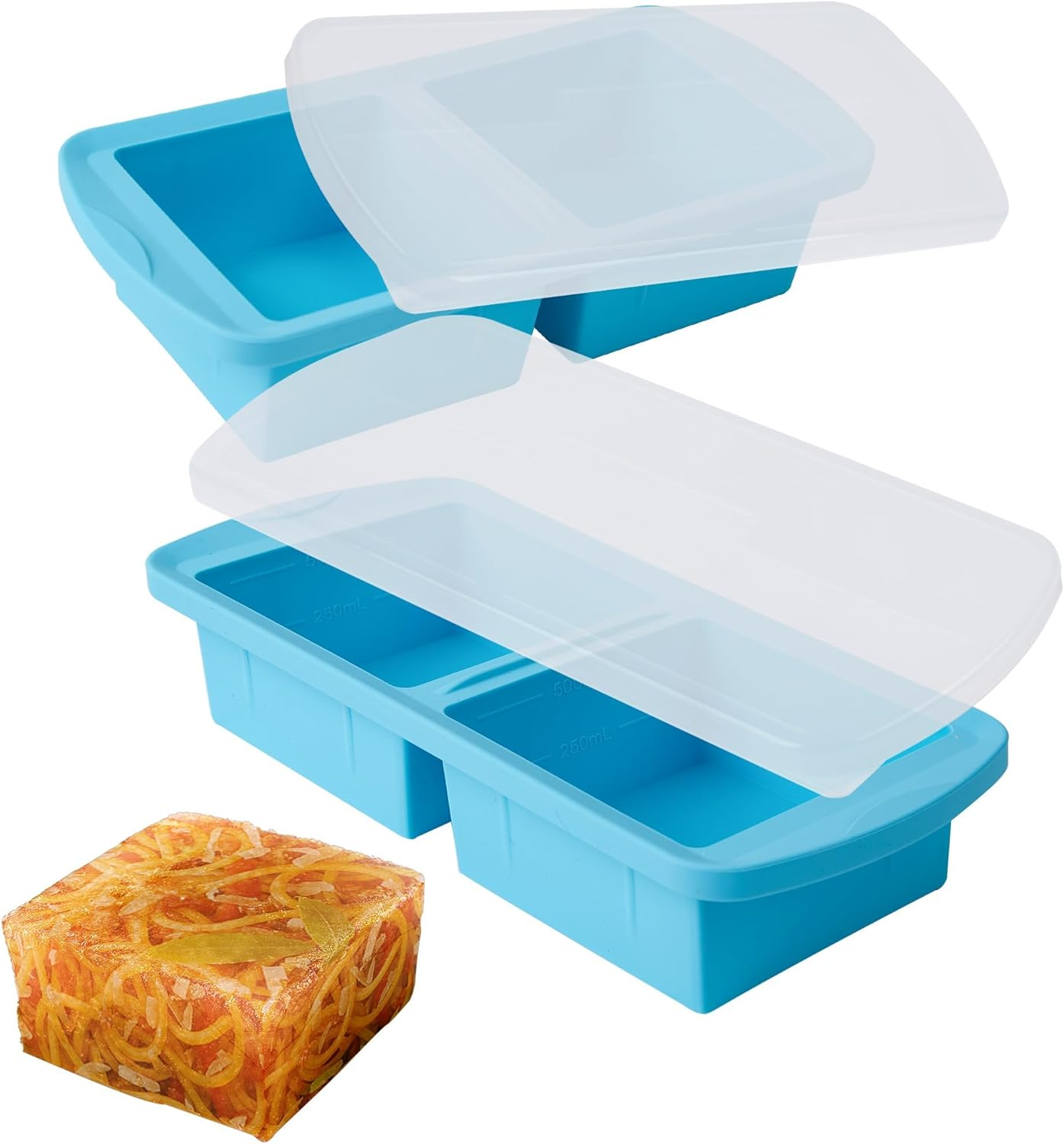 MAKTOR 2 Pack Silicone Freezer Trays with Lids, Reusable Ice Mold & Storage Container - Makes 4 Large 500Ml Cubes for Freezing Soup, Stew & Sauce, Oven & Dishwasher-Safe image number 1