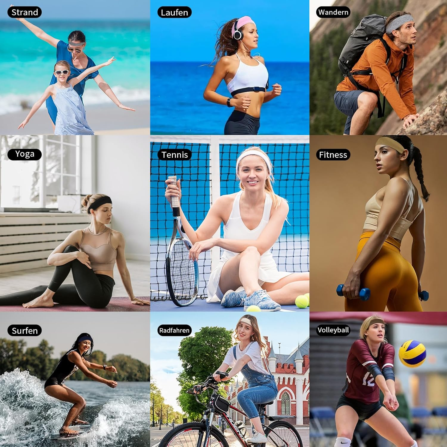 Women'S Headband Set of 10 Sports Hair Bands - Elastic Non-Slip Cotton Headband for Yoga Fitness in 10 Colours image number 1