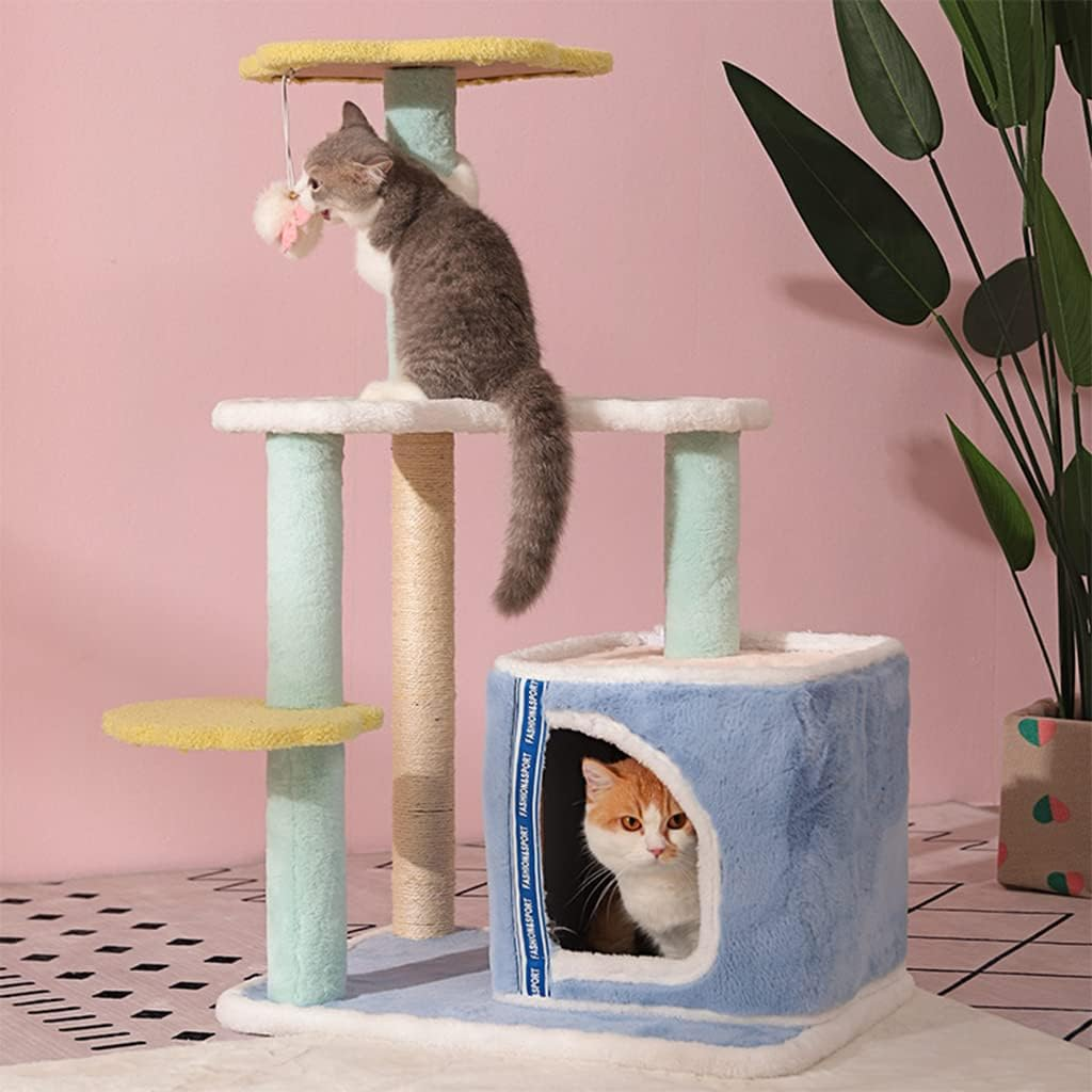 Colorful Cat Furniture, Multi-Level Cat Condo with Hammock and Scratching Posts for Kittens, Tall Cat Tree Toys for Rest image number 5