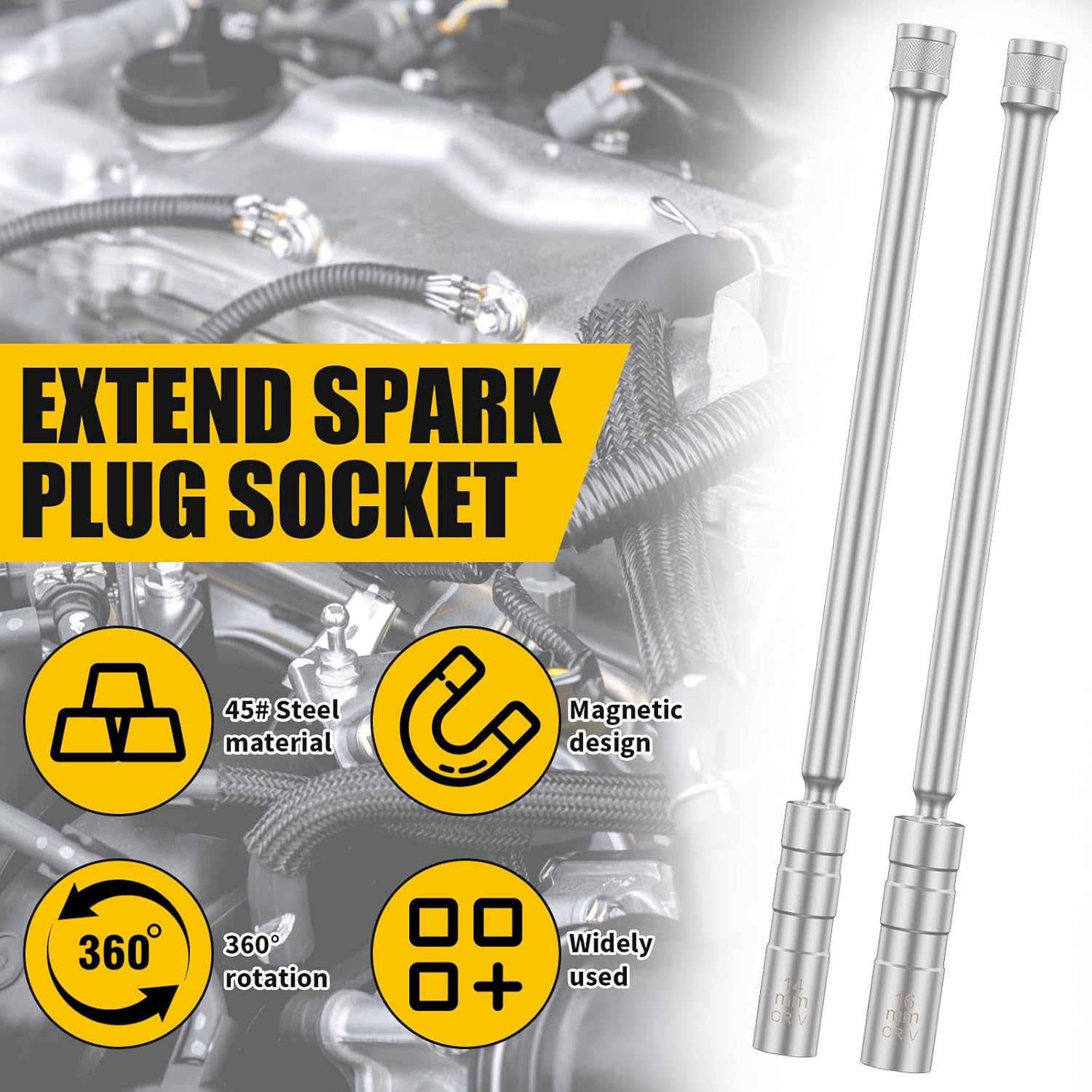 DJAPWPX-2/4 Pcs 14Mm+16Mm Spark Plug Socket, Magnetic Spark Plug Socket Set, Thin Wall Spark Plug Removal Tool, Professional Spark Plug Socket Kit for Replacing Spark Plugs (2) - 4 image number 6