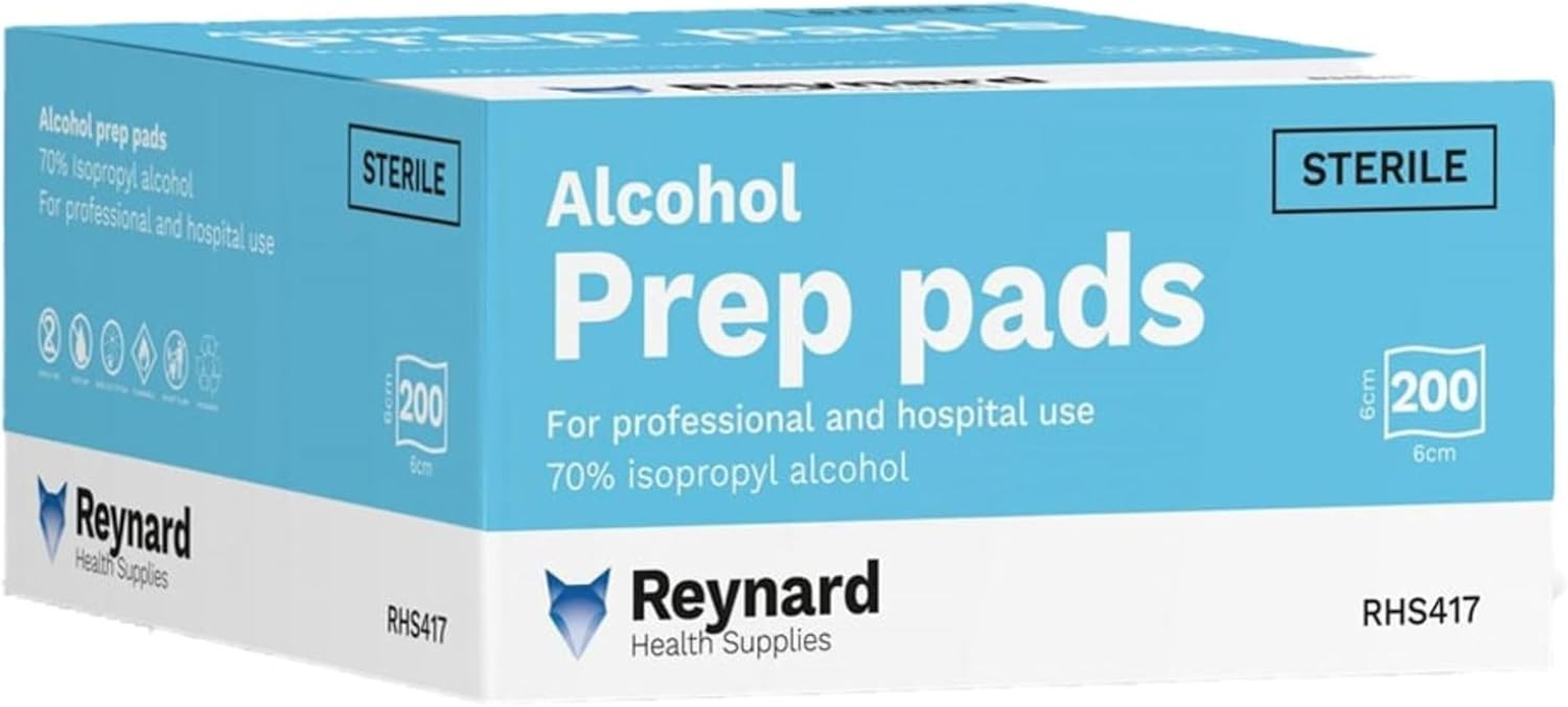 Reynard Health Supplies Alcohol Prep Pads, 70% Isopropyl, Sterile, 6 X 3 Cm, 200 Count