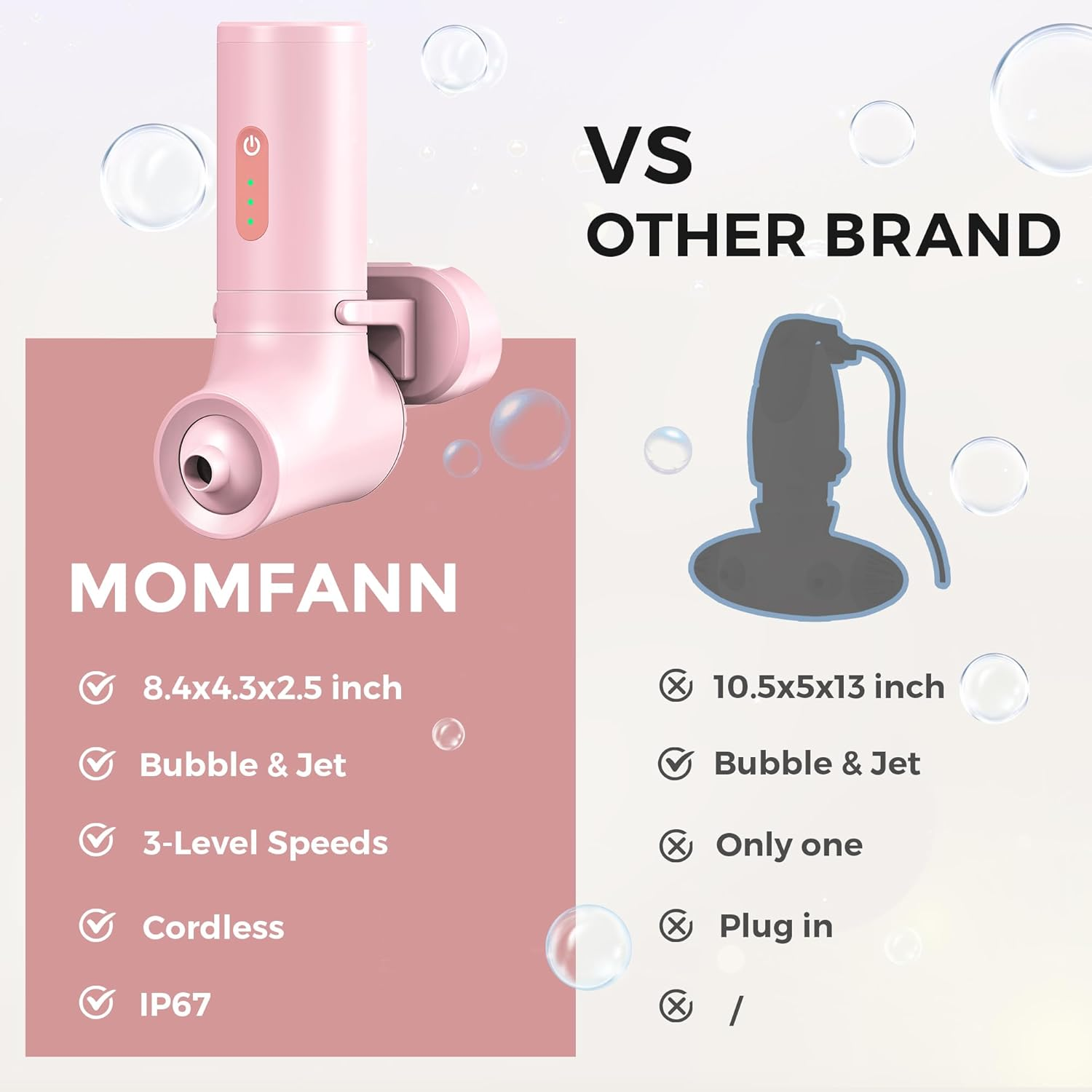 Bath Jets for Tub, Portable Jet Spa for Bathtub, Bubble/Jet Mode, 3-Level Adjustable, Idea Gift Bath Spa for Gifts for Women (Powder Pink) - Blue image number 4