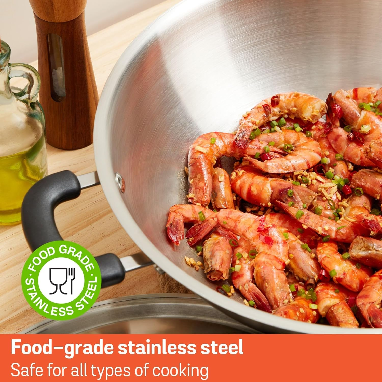 Meyer Centennial Stainless Steel Wok 36Cm with Lid, 7.3L, Induction Compatible, Tri-Ply Base, Dishwasher & Oven Safe, Scratch Resistant Stir Fry Pan, Silver image number 3