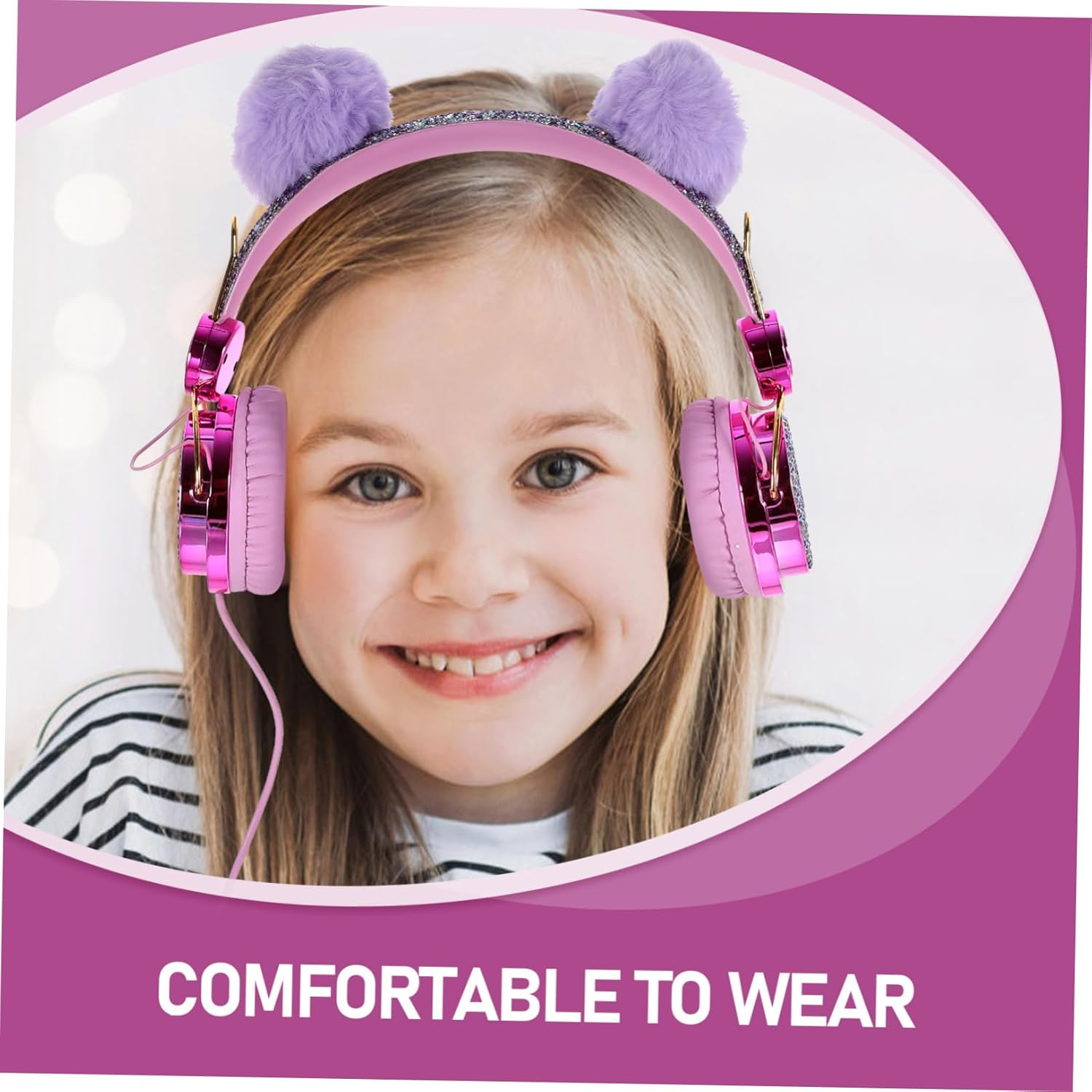 SHOWERORO Kids Cartoon On-Ear Headphones for Children with Plush Ears, Volume Limiting Adjustable Headset for Travel and Everyday Use, Random Color image number 2