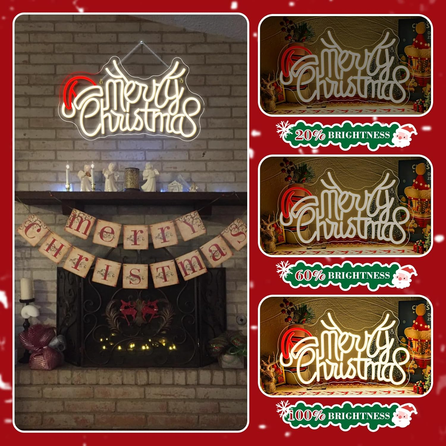 SIGNSHIP Merry Christmas Antlers Hat Neon Sign, Merry Christmas Elk Antlers Hat LED Sign, LED Lettering with Dimmable, Light Signs for Wall Decoration, Christmas Party, Bedroom, New Year Party image number 6