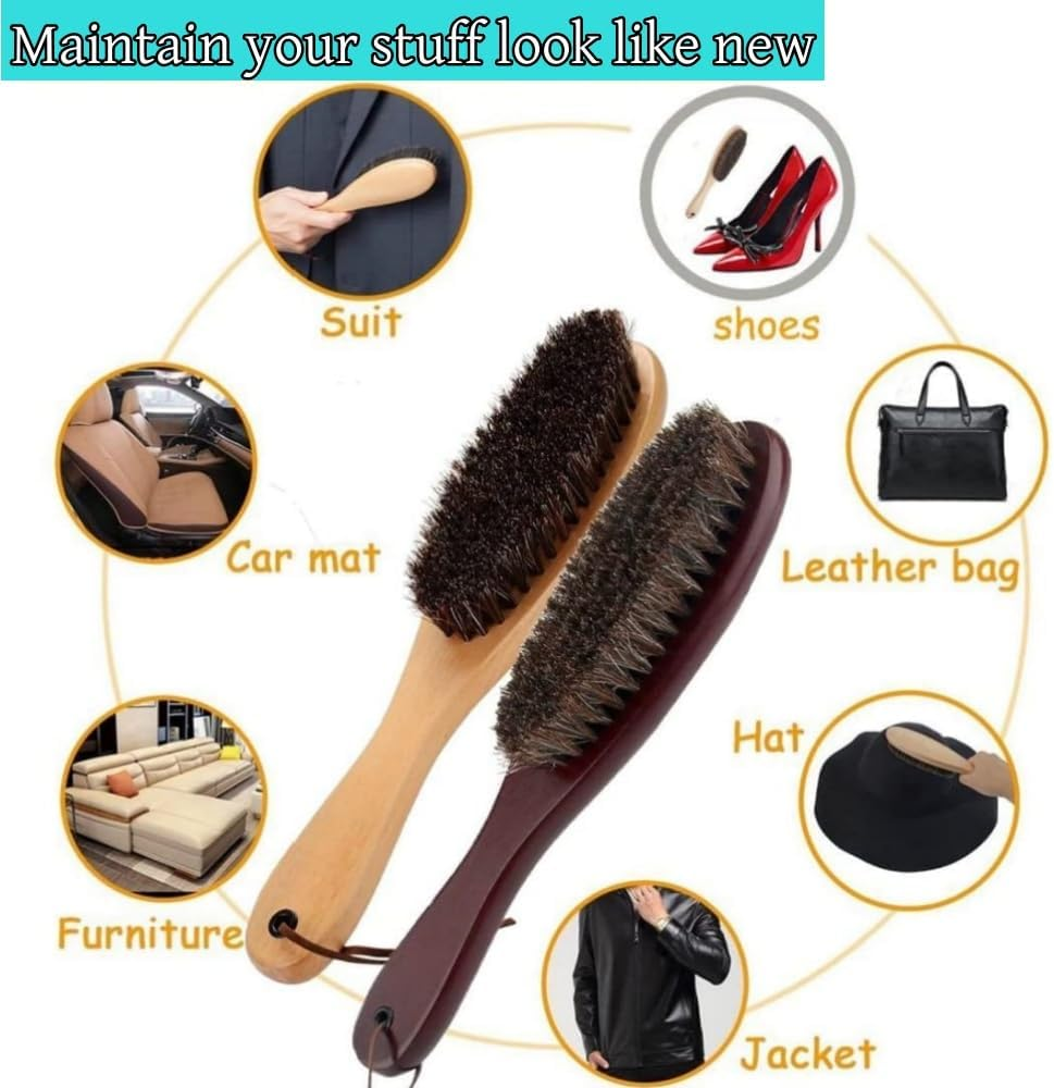 HIDOSNG 1PCS Clothes Brush, Horsehair Garment Brush with Wood Handle, Soft Hair Hat Lint Remover Brush, Suit Brush, Hair Cleaning Kit for Suits Shoes Jacket Furniture image number 3