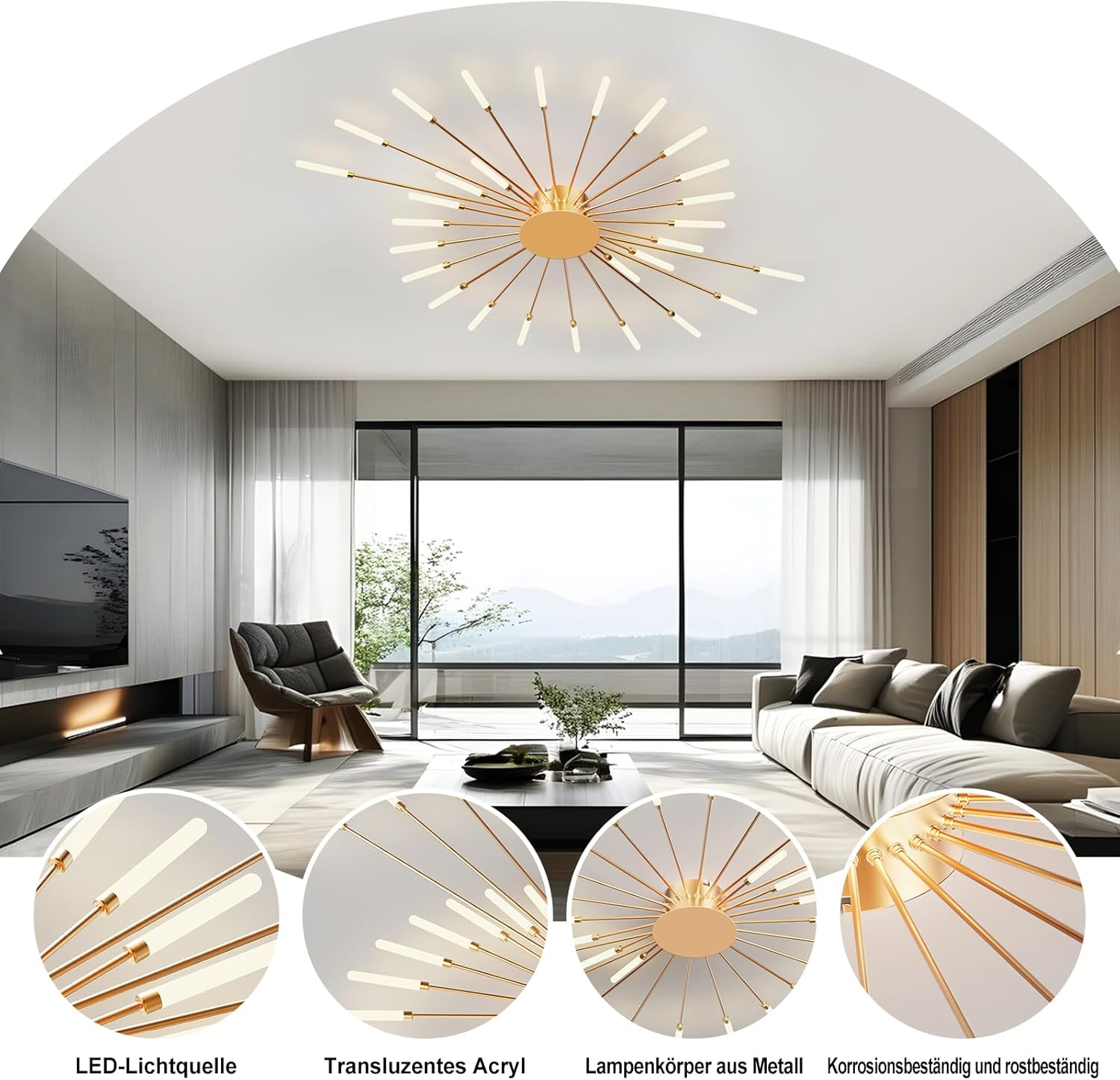YZBEIMDAI LED Ceiling Light, Modern Living Room Lamp, Fireworks Design, Matel Acrylic Bedroom Lamp, Ceiling Lighting for Living Room, Kitchen, Dining Room, 4000 K Neutral Light image number 1