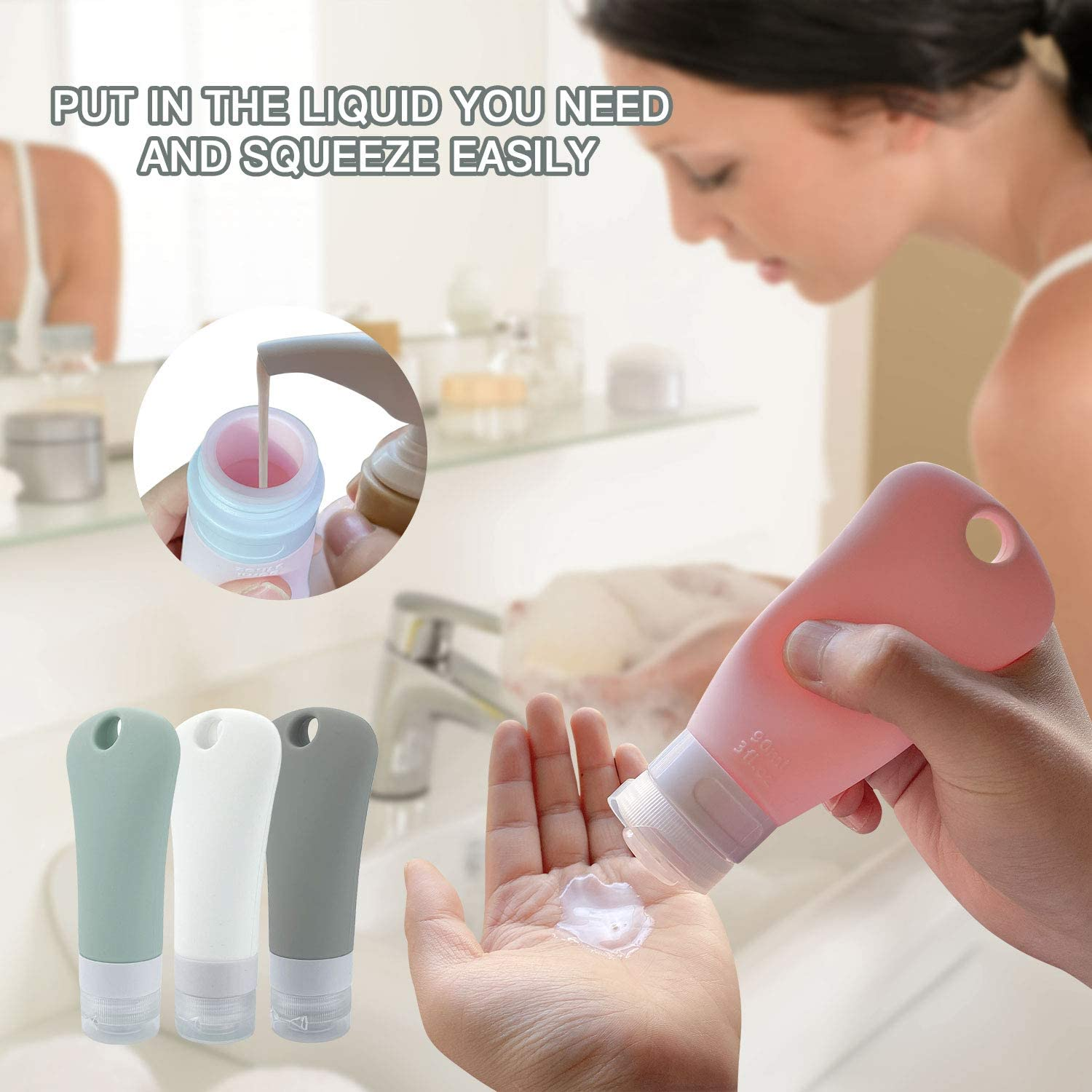 Aoyeious Silicone Travel Bottles Set, Leak Proof Squeezable Portable Tubes Travel Size Toiletries Containers, Travel Tube Sets Cosmetic Toiletry Containers for Shampoo Lotion Soap- 4 Pack (3 Fl. Oz), image number 6