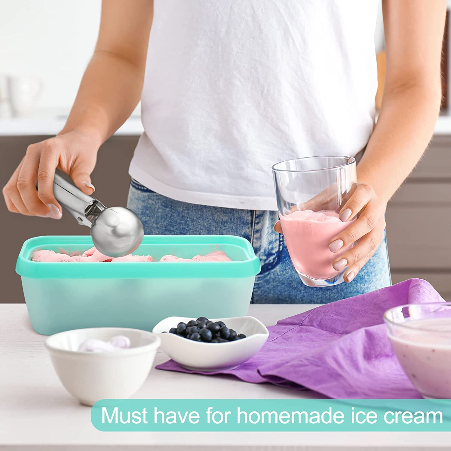 2 Pack Ice Cream Containers with Lids, 1.5 Quarts Reusable Homemade Long Ice Cream Tubs, Freezer Storage Container Perfect for Sorbet, Frozen Yogurt and Gelato image number 5