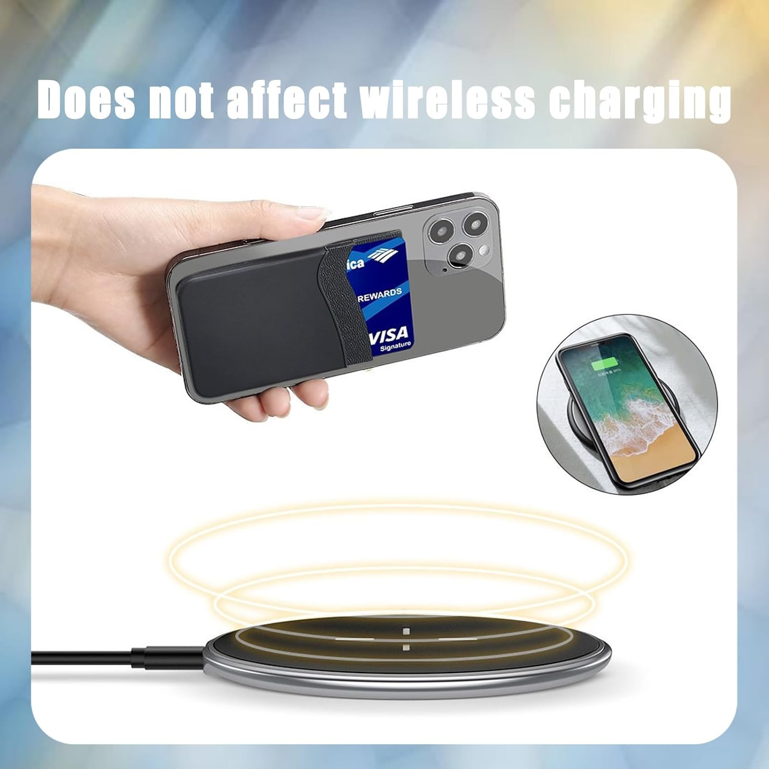 2Pcs Zakora Phone Wallet Stick On,Silicone Card Holder for Back of Phone Credit Card Holder for Phone Case Compatible for Credit Cards, Business Card, Cash & ID Cards (Black) - Blue image number 2