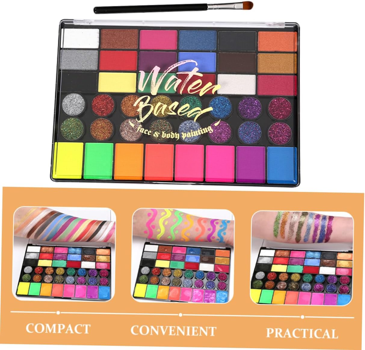 Beavorty 42 Colors Water Soluble Face Painting Kit Brush, Children'S Party Face Makeup Paint Set, Festival Body Paint Pigments for Soccer Fans and Cosplay