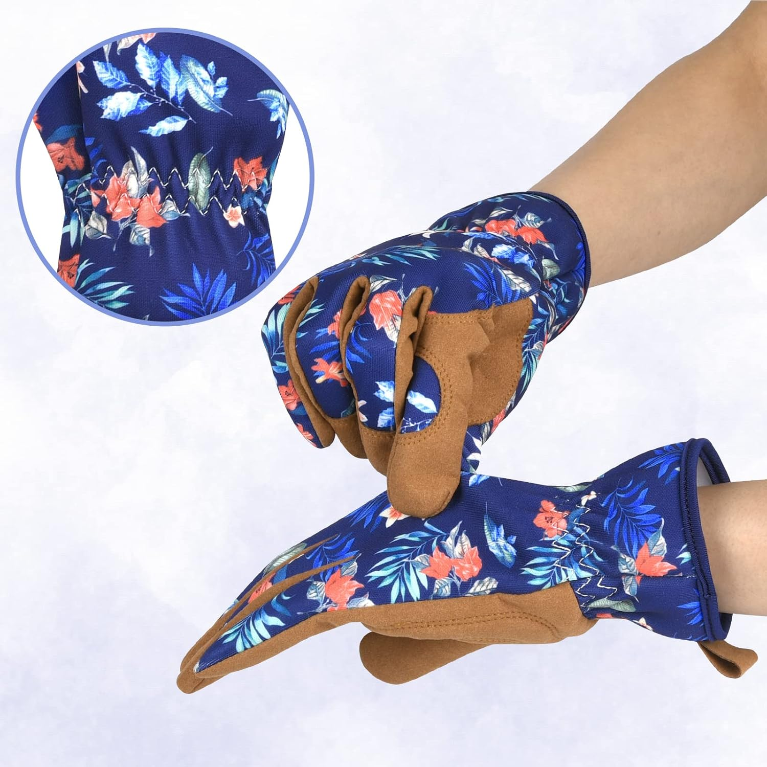 Womens Gardening Weeding Working Gloves, Leather Garden Glove for Women Thorn Proof No Stab for Digging, Planting,Pruning - Blue image number 6