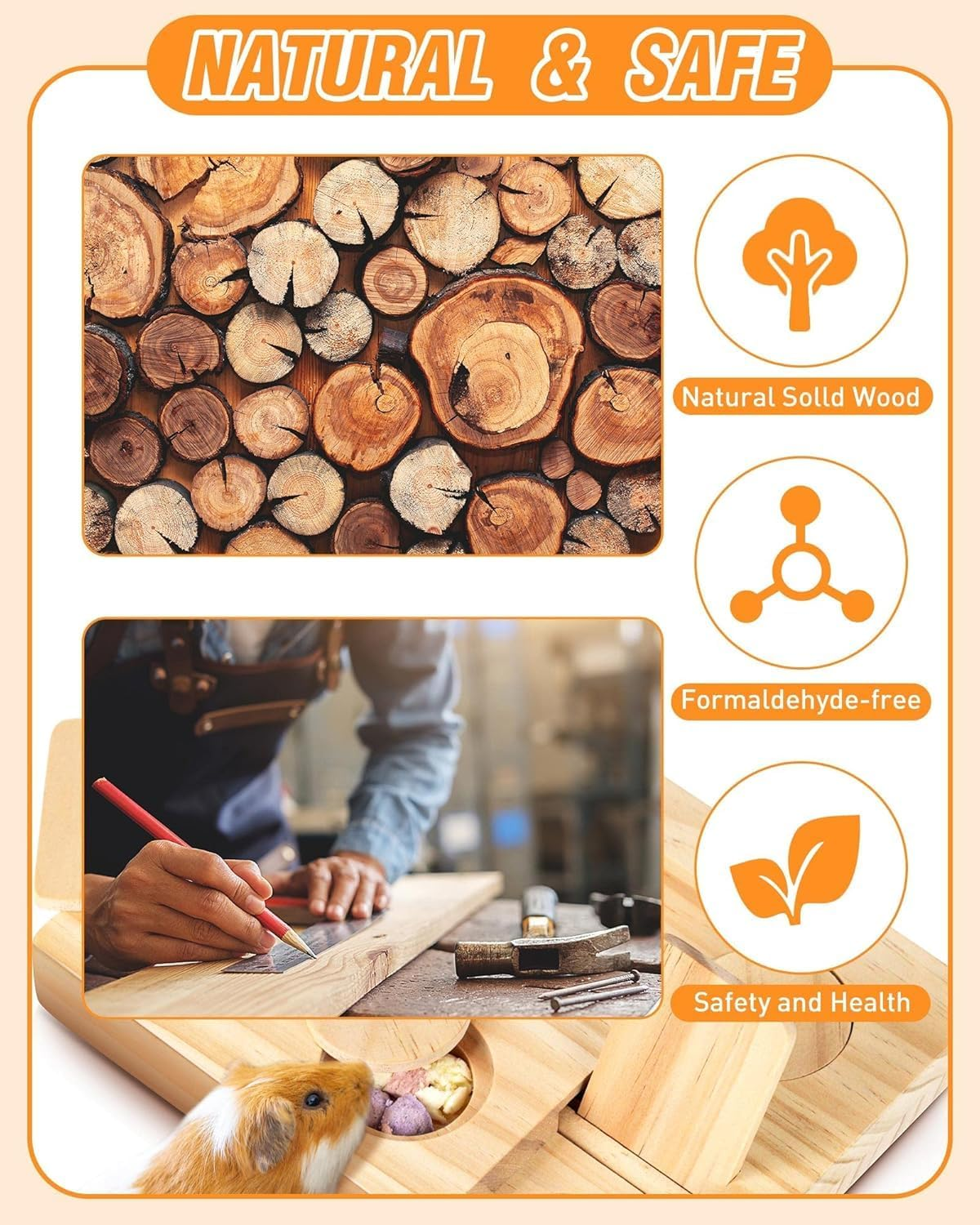 6-In-1 Wooden Small Animal Foraging & Puzzle Activity | Interactive Treat Dispenser for Rabbits, Guinea Pigs, Hamsters & Rodents | Natural Pet Enrichment for Aussie Pets image number 6