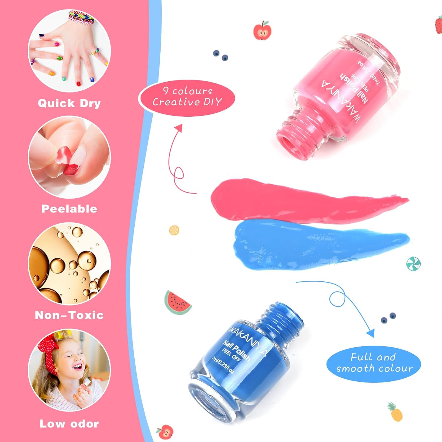 Kids Nail Polish - Quick Dry Mini Nail Polish Set for Girls with Gems Stickers image number 4