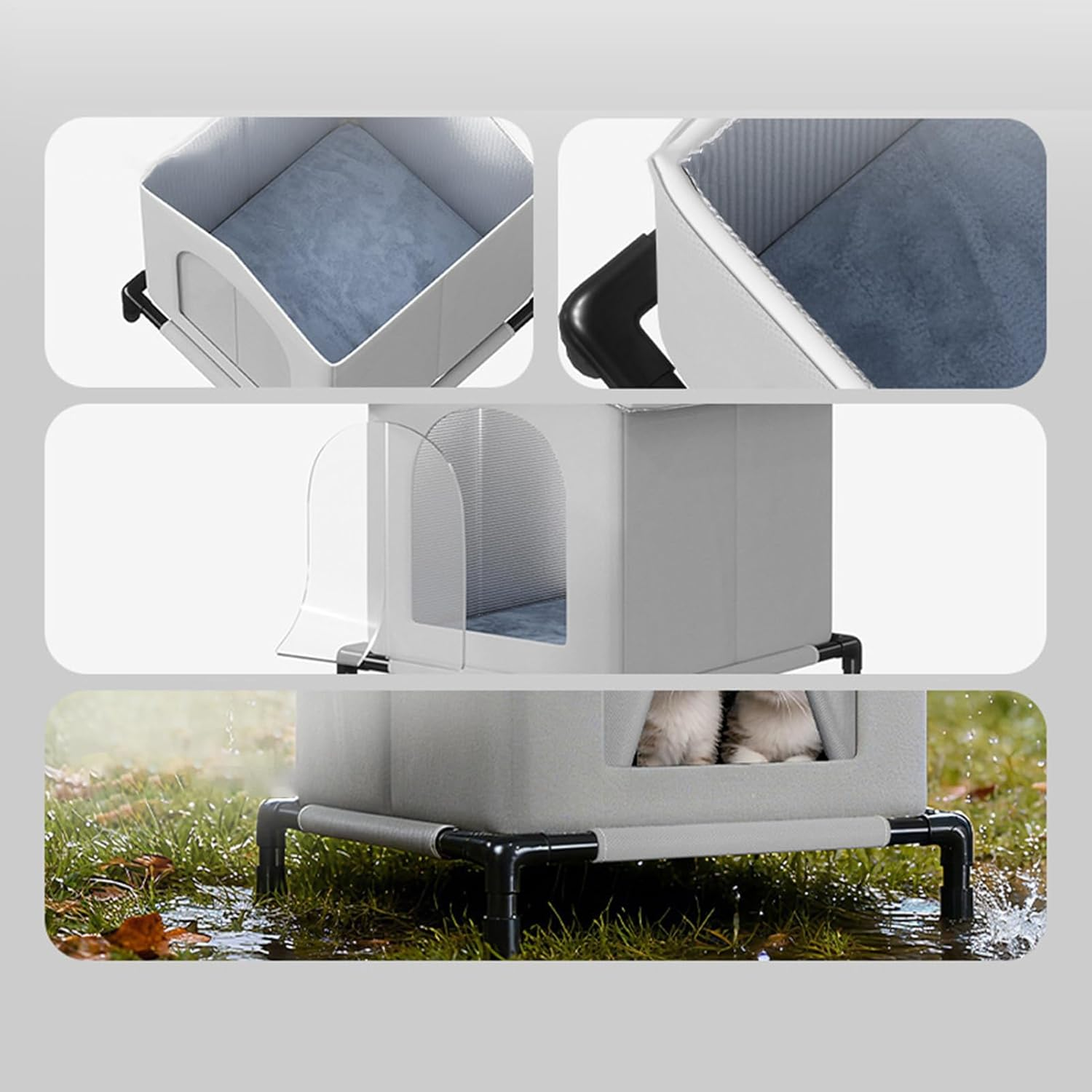 Cat Shelter | Foldable Windproof Lightweight Bed,Compact Stray Cat House - for Outdoor Winter Patio Balcony Play Sleeping Refuge Animals image number 6
