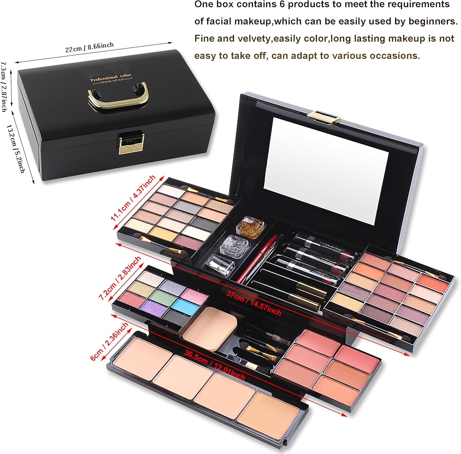 Hoorayeah All in One Makeup Kit - Makeup Sets for Women - Makeup Gift Set Include Eyeshadow Palette Lipstick Blush Concealer Face Powder Eyeliner Mascara Brush image number 4