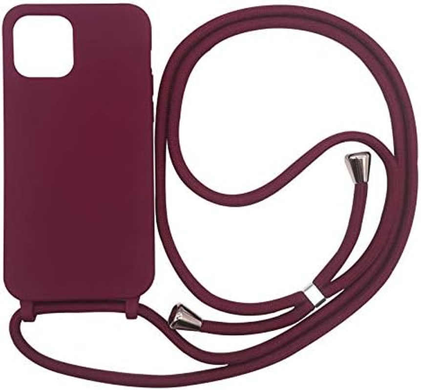 Compatible for Iphone 13 Case,Silicone Crossbody Cover TPU Shell Adjustable Cord Lanyard Slim Stylish Shockproof Case-Wine Red