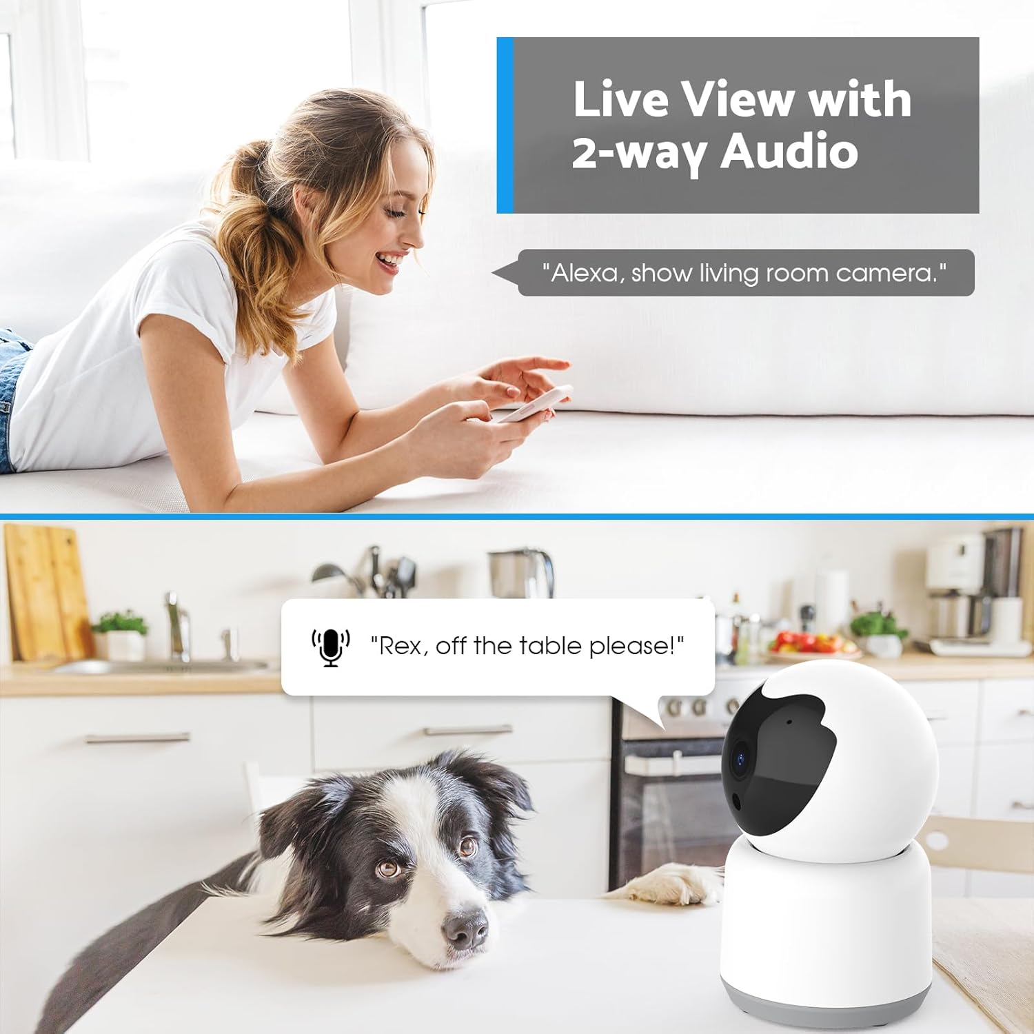 ADVWIN Wifi Security Smart Camera Indoor Pet Dog Camera, Home Security Wireless IP Camera, Supports 2.4G&5G Wifi, Motion/Sound Tracking, Night Vision, 2-Way Audio, Works with Alexa & Google Assistant image number 1