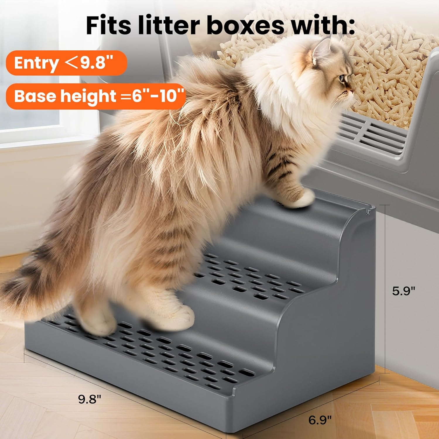 Aothey Litter Box Step,Litter Box Ramp/Catcher, Anti-Tracking, Easy to Clean Cat Ramp for Older Cats and Small Cats (Dark Gray) image number 5
