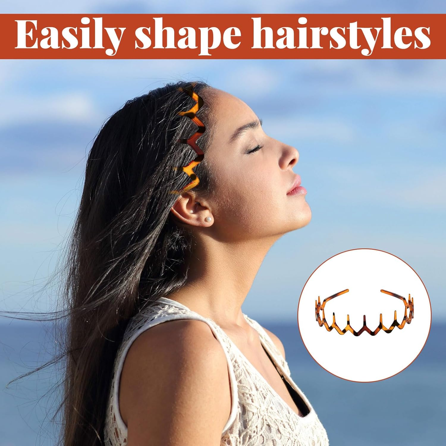 Zig Zag Headband, 4Pcs Headbands for Women, Hair Band, Zig Zag Black Plastic Sharks Tooth Hair, Tooth Comb Hairband Wavy Zigzag Headband, Plastic Hair Hoops Zigzag Hair Band for Women Men image number 5