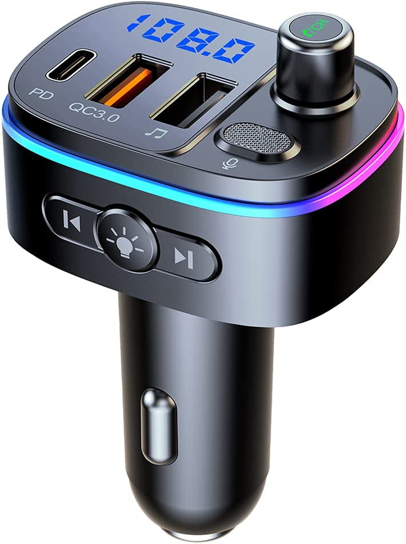 Bluetooth 5.0 FM Transmitter for Car, 3 USB Ports Fast Charger with QC3.0 18W and PD 18W USB C Car Charger, Bluetooth FM Radio Adapter Hands-Free Calling, Voice Assistant MP3 Player Car Charger 3In1 image number 3