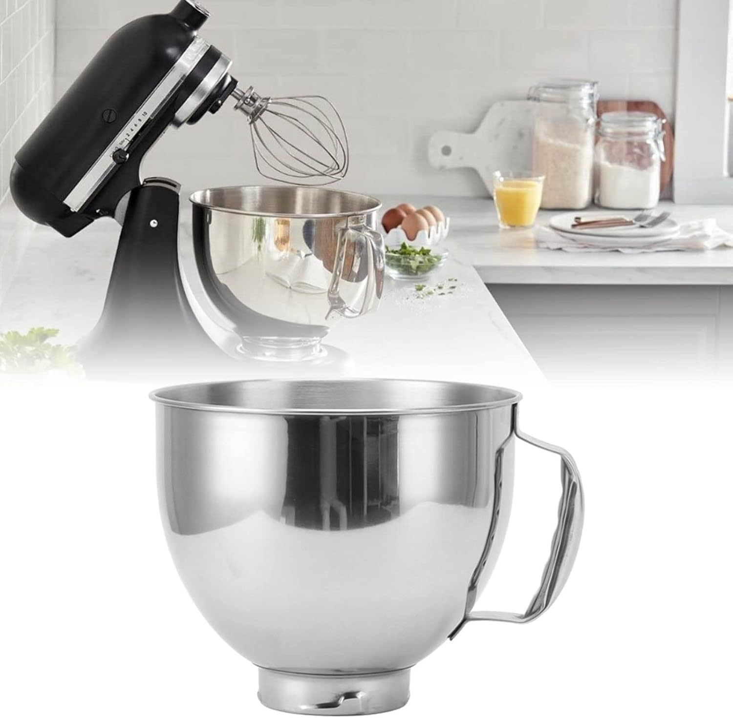 Stainless Steel Mixer Bowl for Kitchenaid Cassic 4.5Q & Artisan 5QT Series Stainless Steel Bowl with Handle Mixing Bowl Replacement Mixer Accessories Dishwasher Safe image number 3