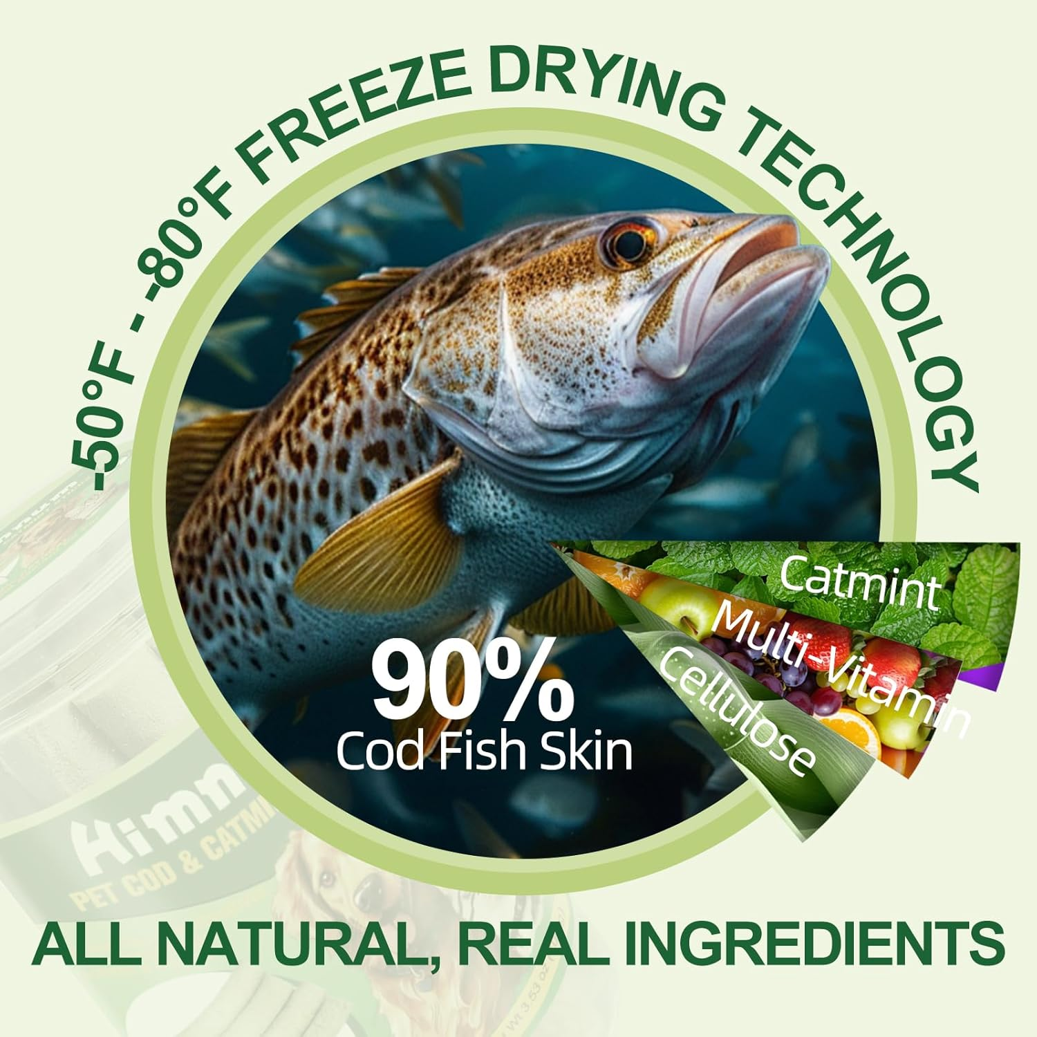 Freeze Dried Cod Dog and Cat Treats, Natural Cod & Catmint Pet Chew Snacks Rich in Omega 3, Dog Training Treats for Teeth Cleaning, Healthy Tasty Treats for Pet, 3.52Oz/100G image number 3